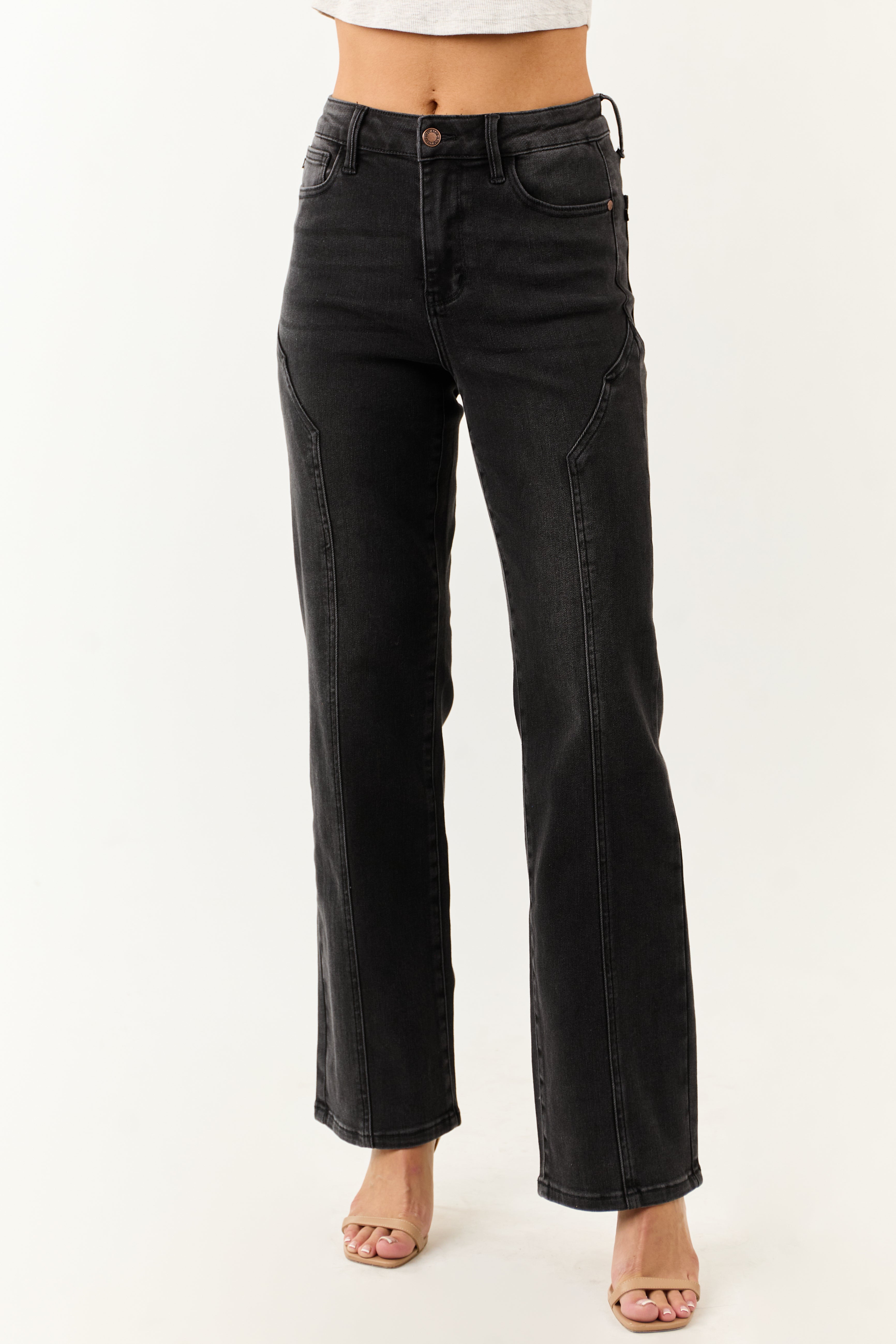 Judy Blue Black Washed Stretchy Straight Leg Jeans | Lime Lush