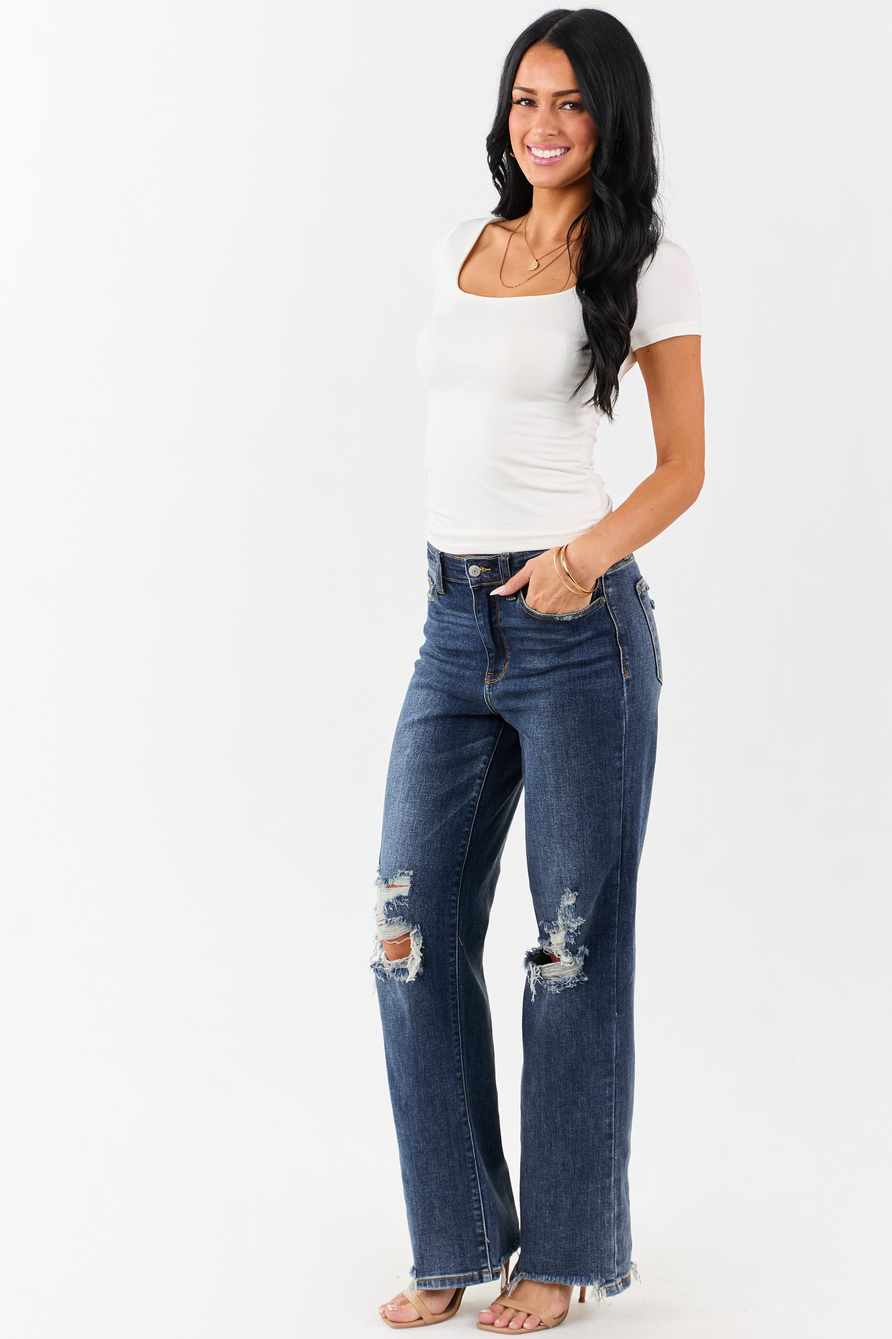 Judy Blue Dark Wash Stretchy Relaxed Straight Jeans