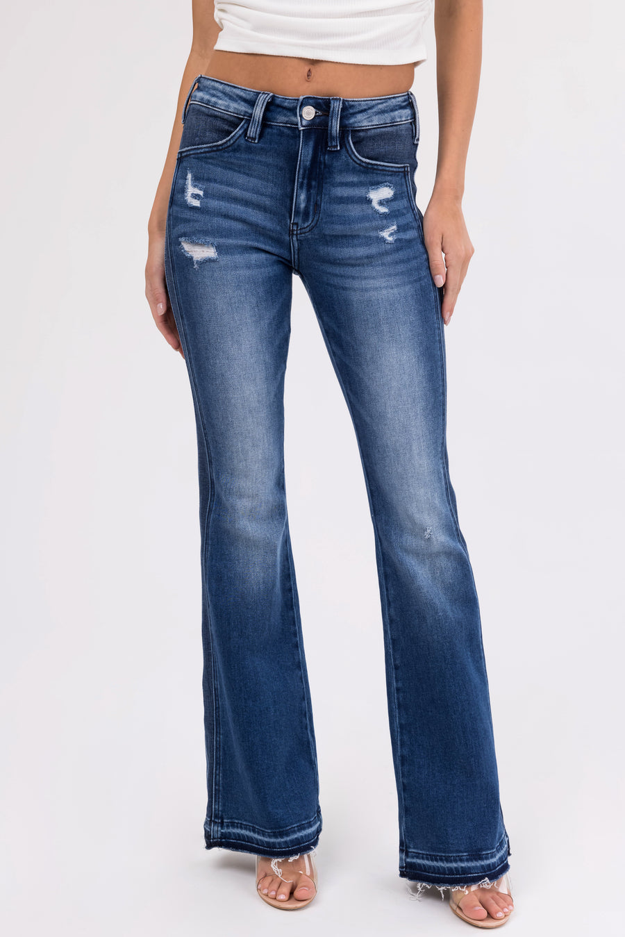 KanCan Dark Washed Double Seam Flare Jeans
