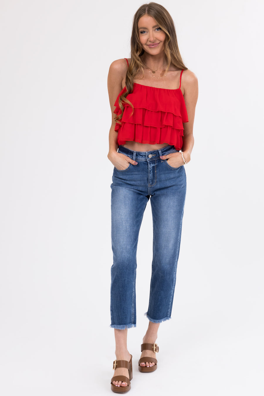 KanCan Medium Washed Cropped Straight Jeans