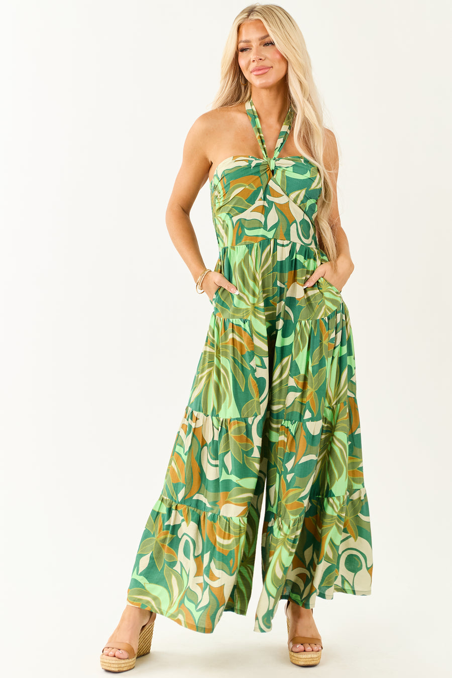 London Times Tropic Print Jumpsuit London Times Women's Tropic Print Jumpsuit - Halter Neck, Keyhole Back, Wide Leg Dress Women Jumpsuit London Times Tropic Print Jumpsuit London Times Women's Tropic Print Jumpsuit - Halter Neck, Keyhole Back, Wide Leg Dress Women Jumpsuit