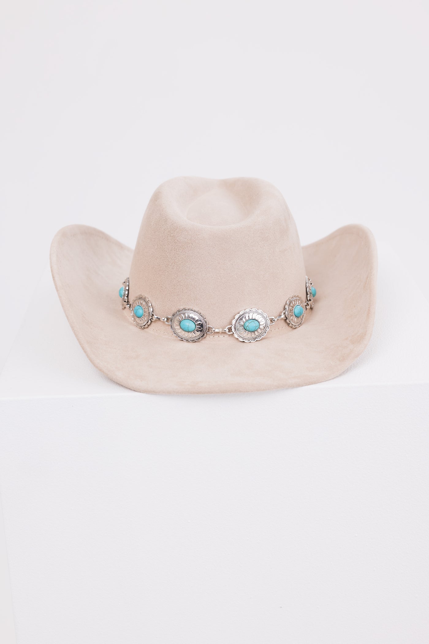 Light Taupe Suede Hat with Silver Chain