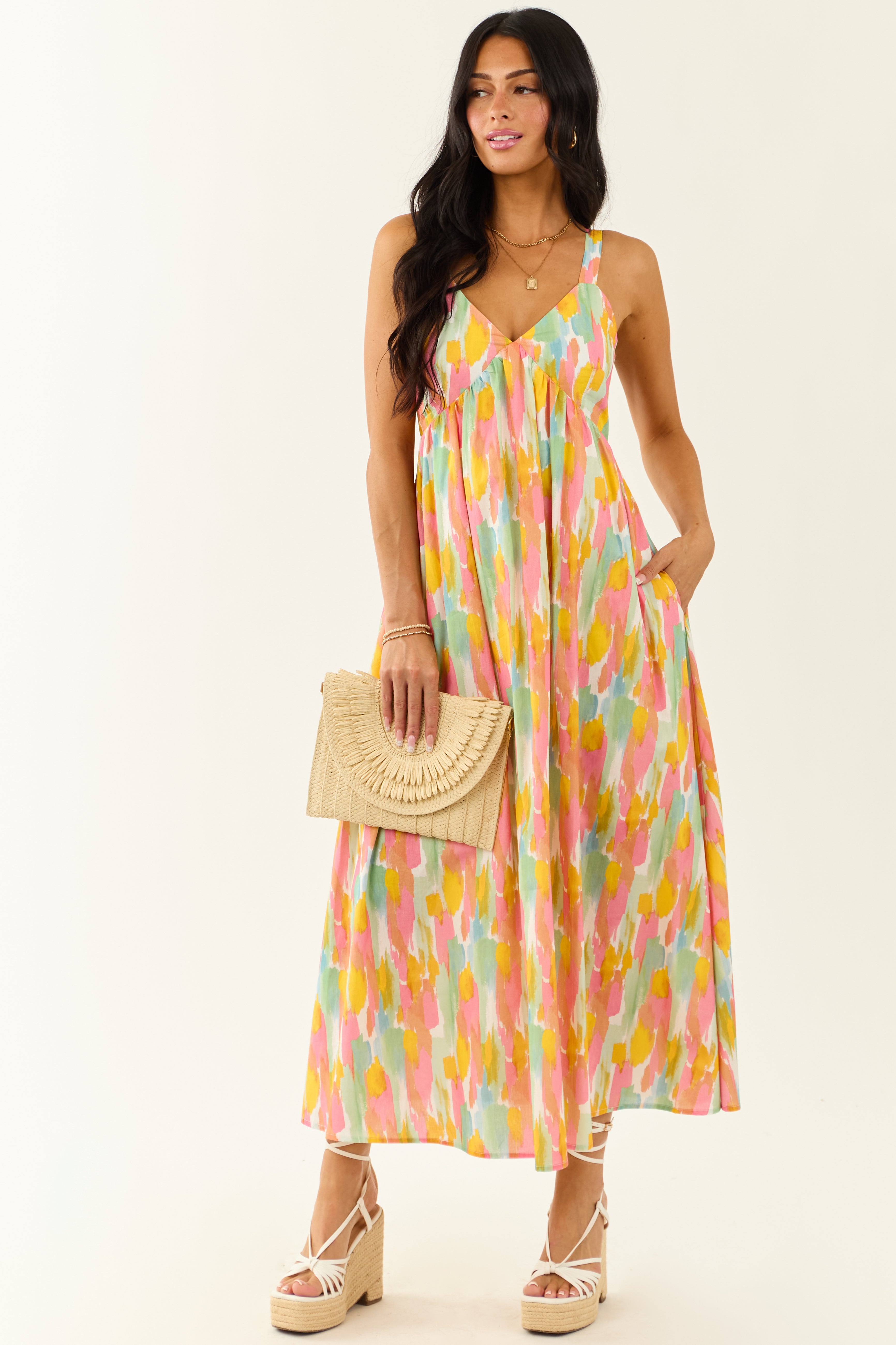 Lovelo Ivory Abstract Print Sleeveless Maxi Dress