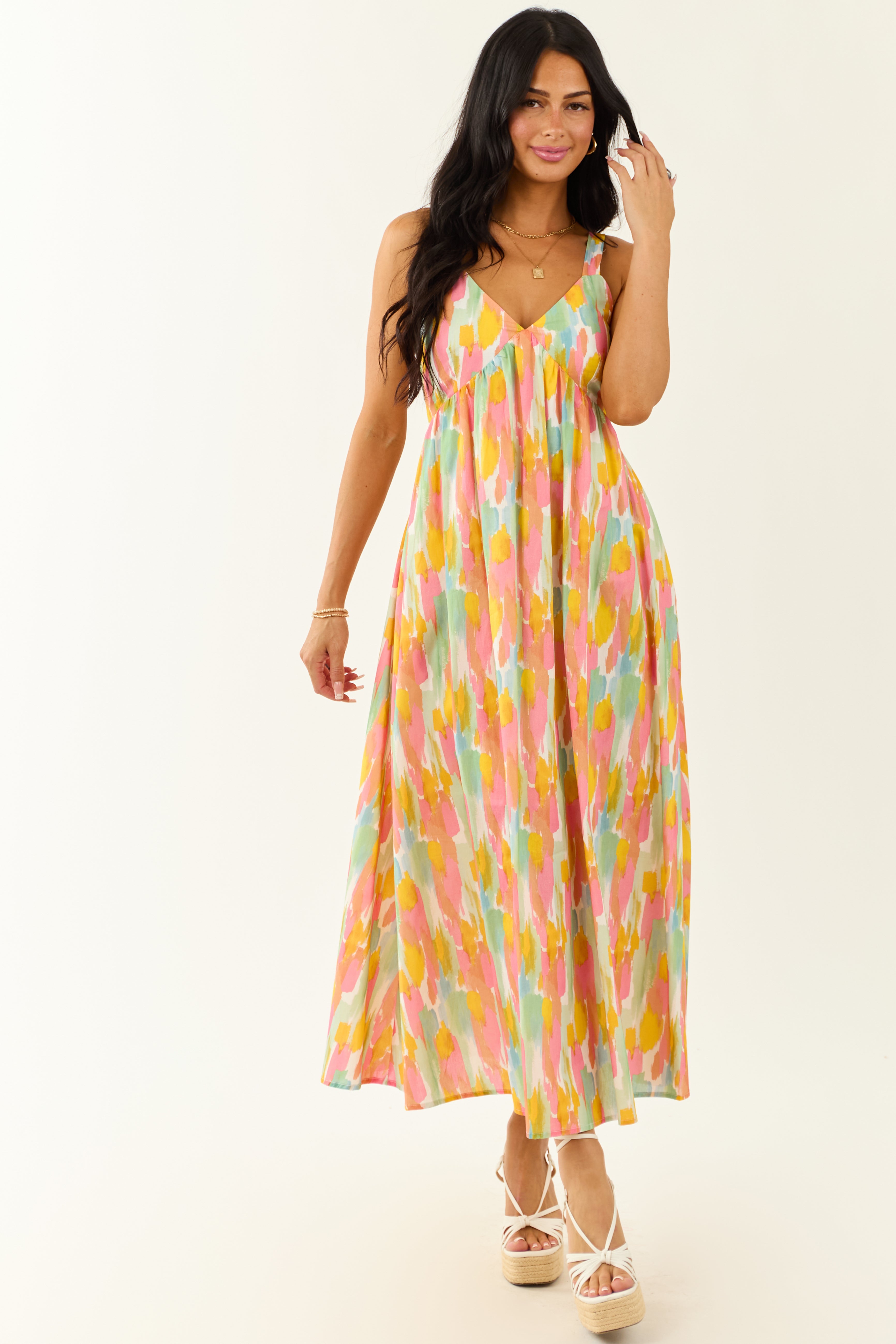 Lovelo Ivory Abstract Print Sleeveless Maxi Dress