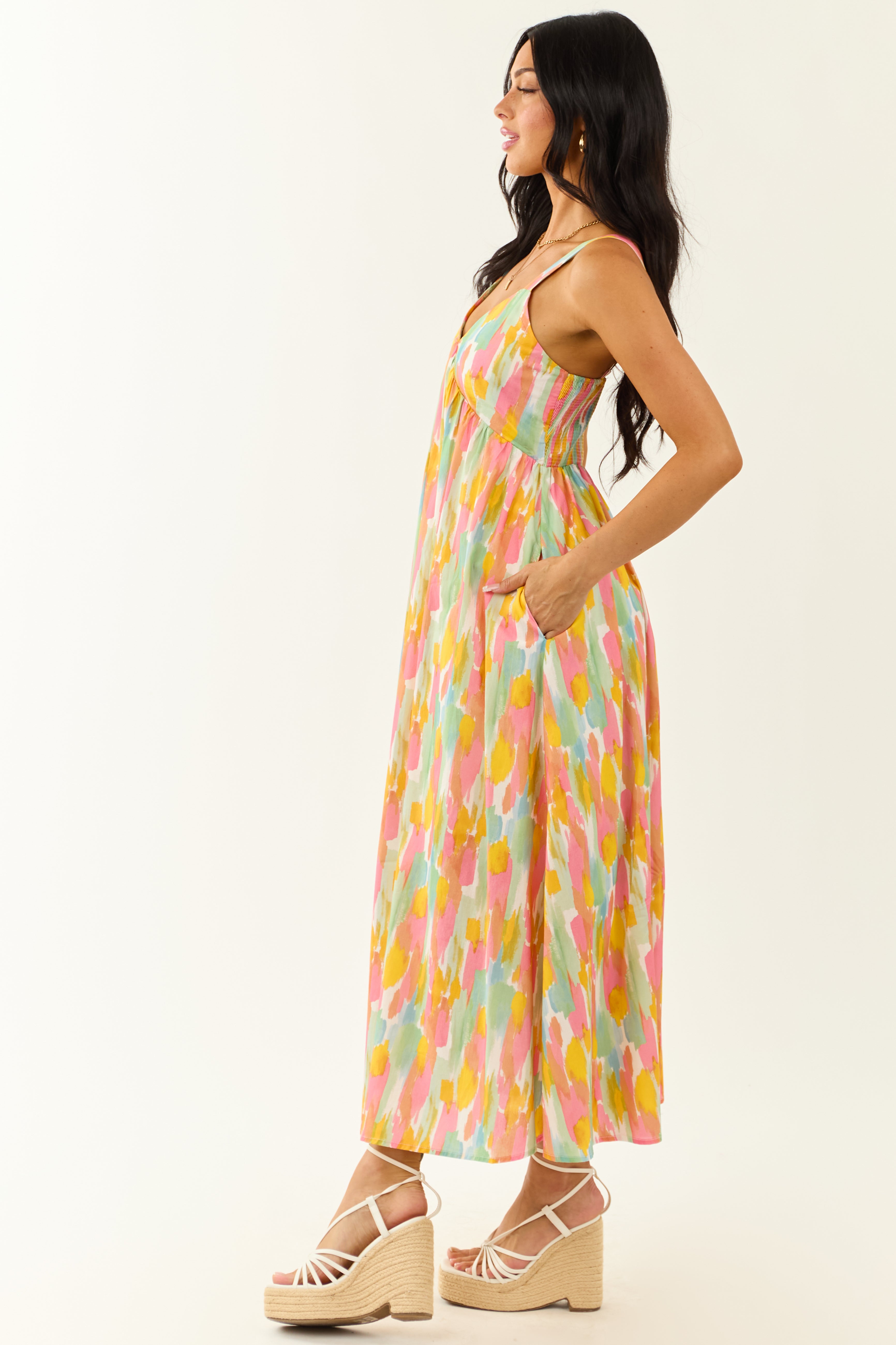 Lovelo Ivory Abstract Print Sleeveless Maxi Dress