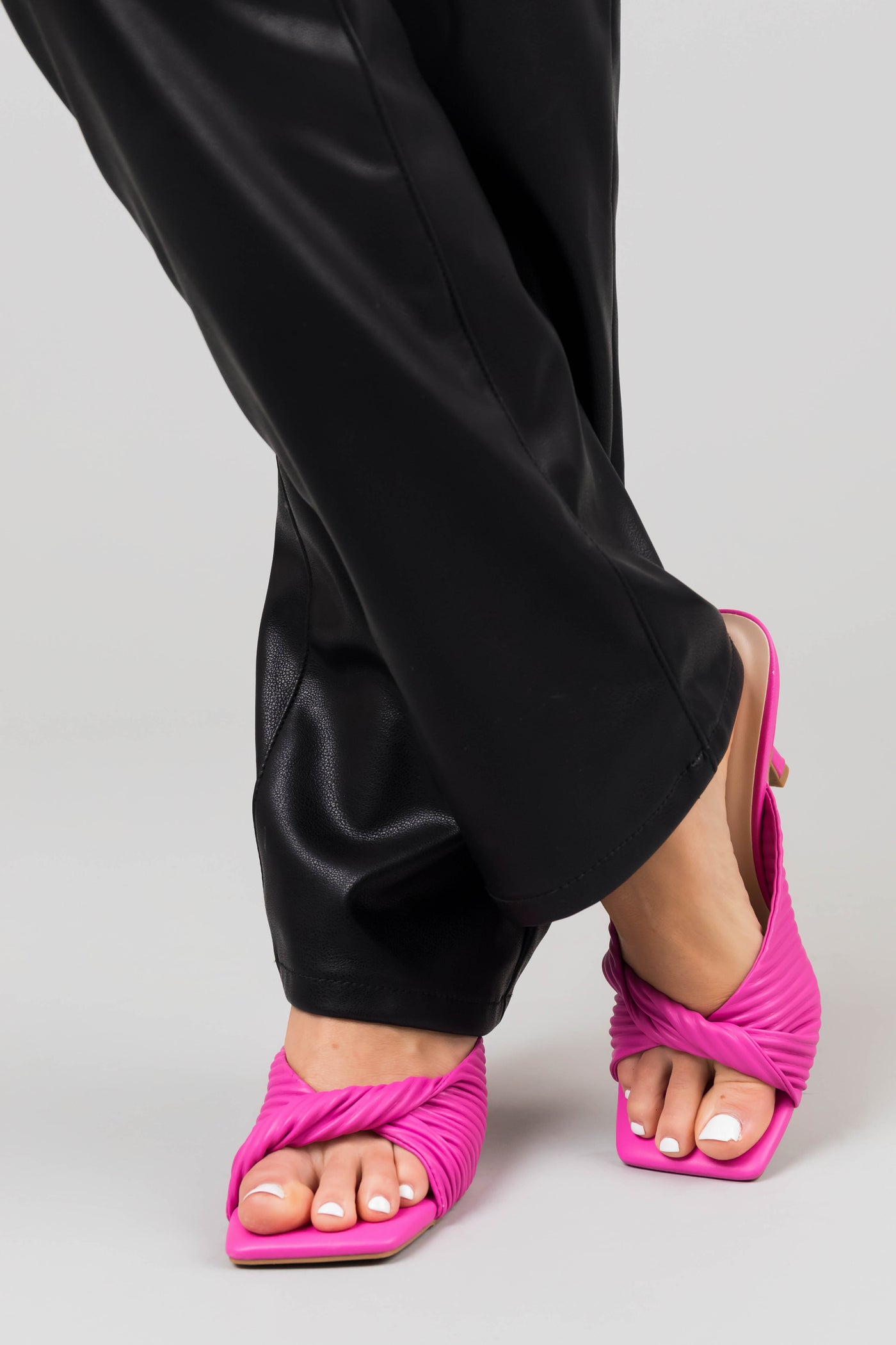 Magenta Faux Leather Twisted Square Toe Heels
