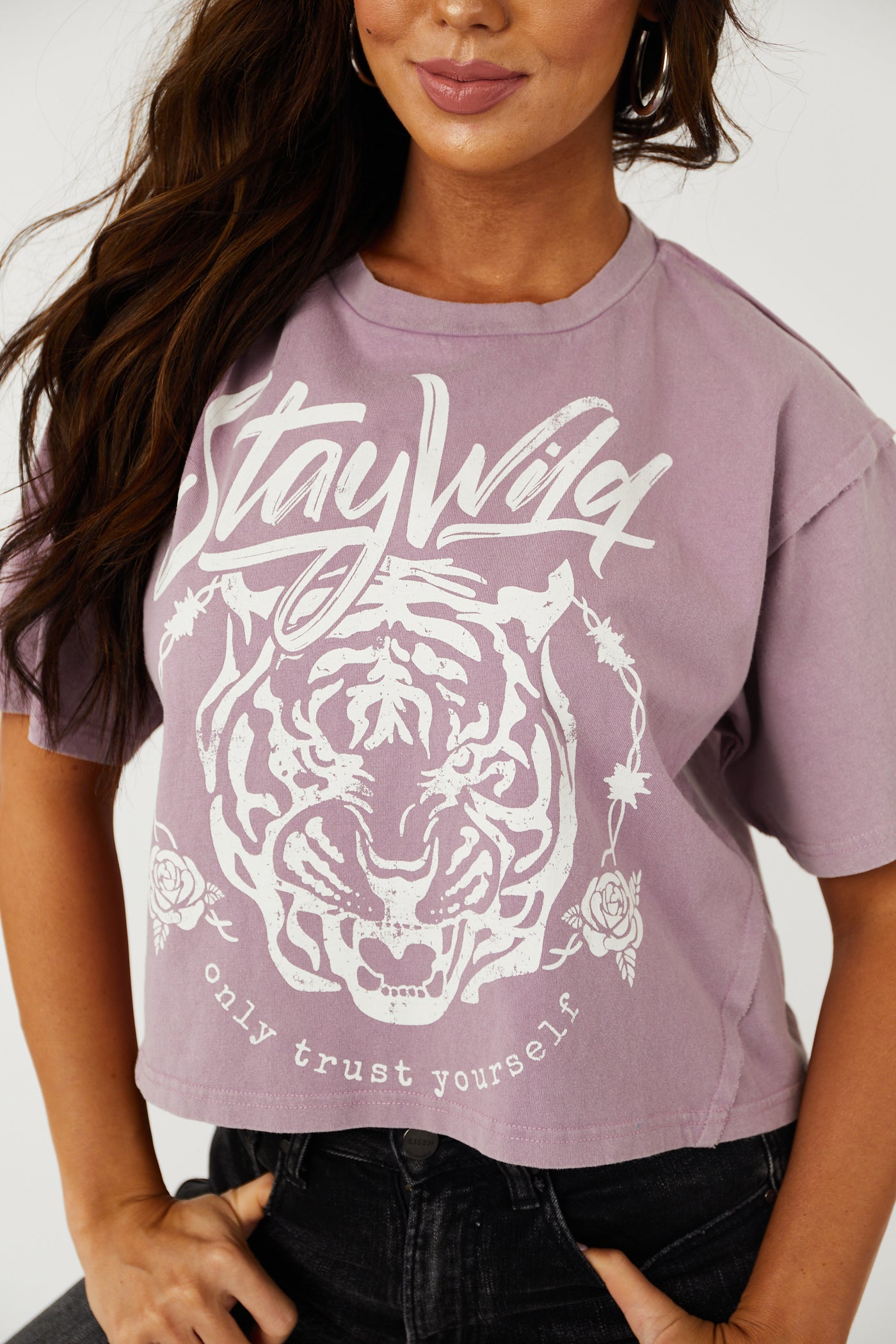 Mauve 'Stay Wild' Short Sleeve Graphic Top
