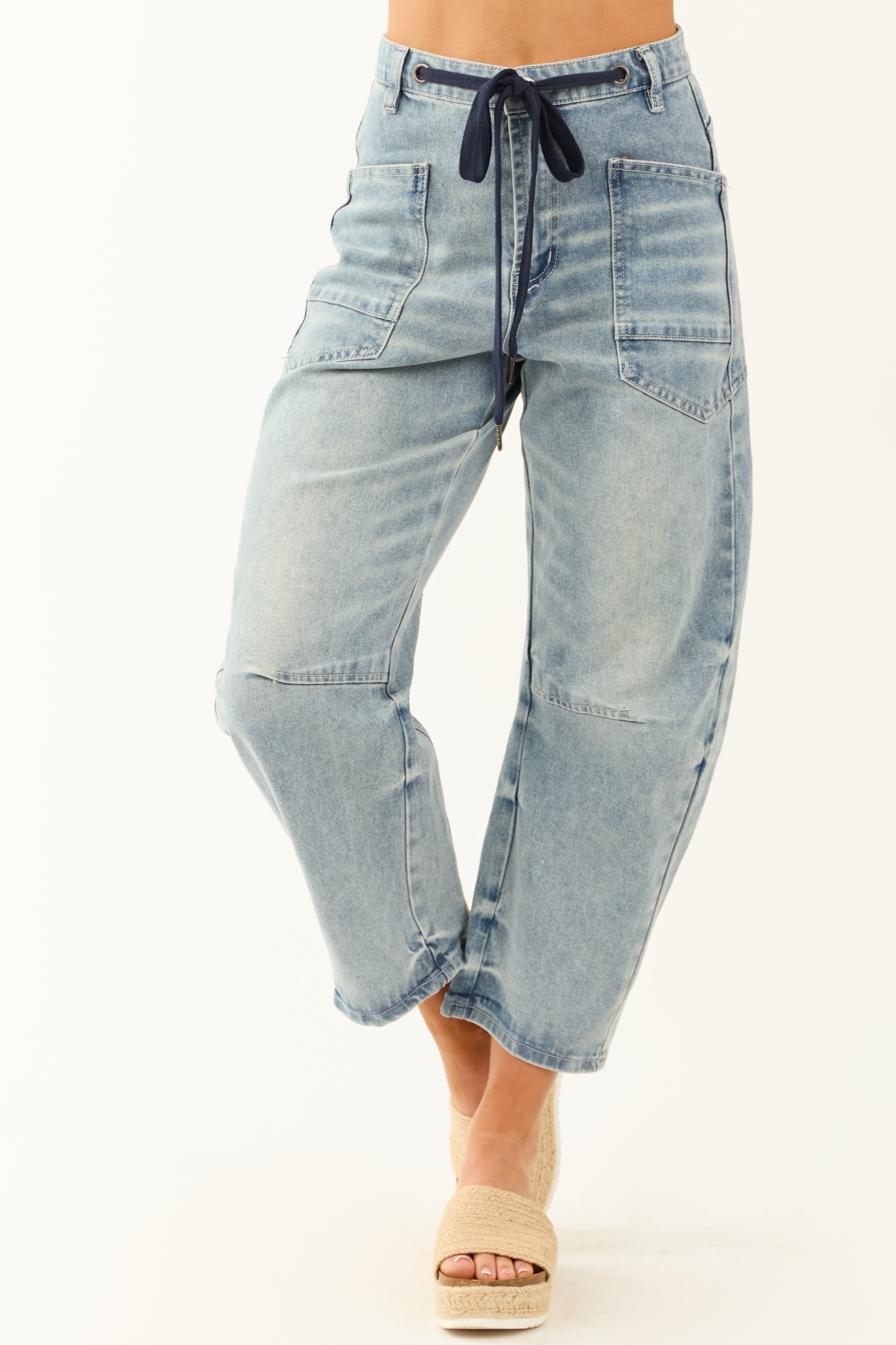 【mnem】Buche Daily Washing Denim Medium-Wash-Drawstring-
