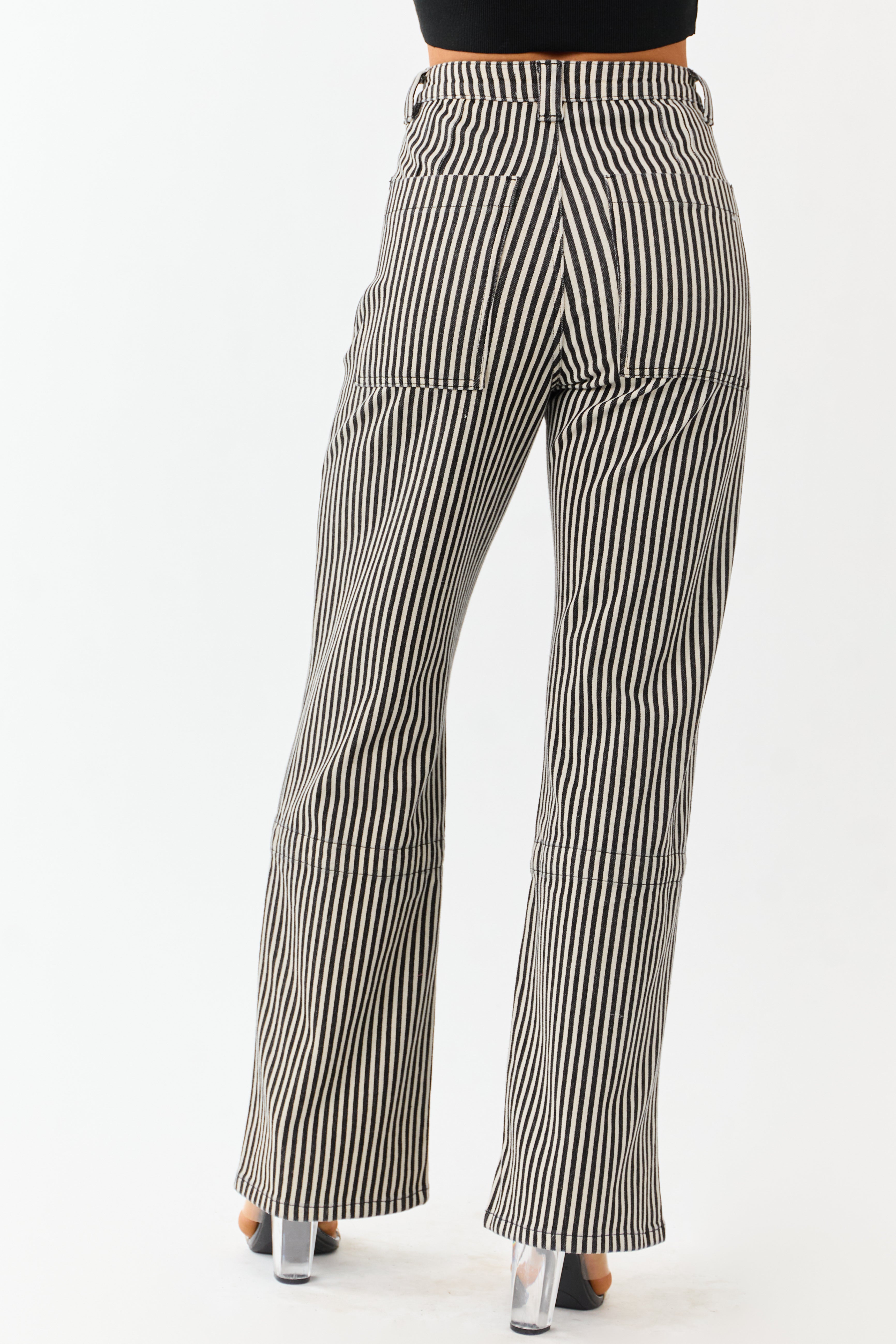 Mica Denim Black Striped Stretchy Straight Pants