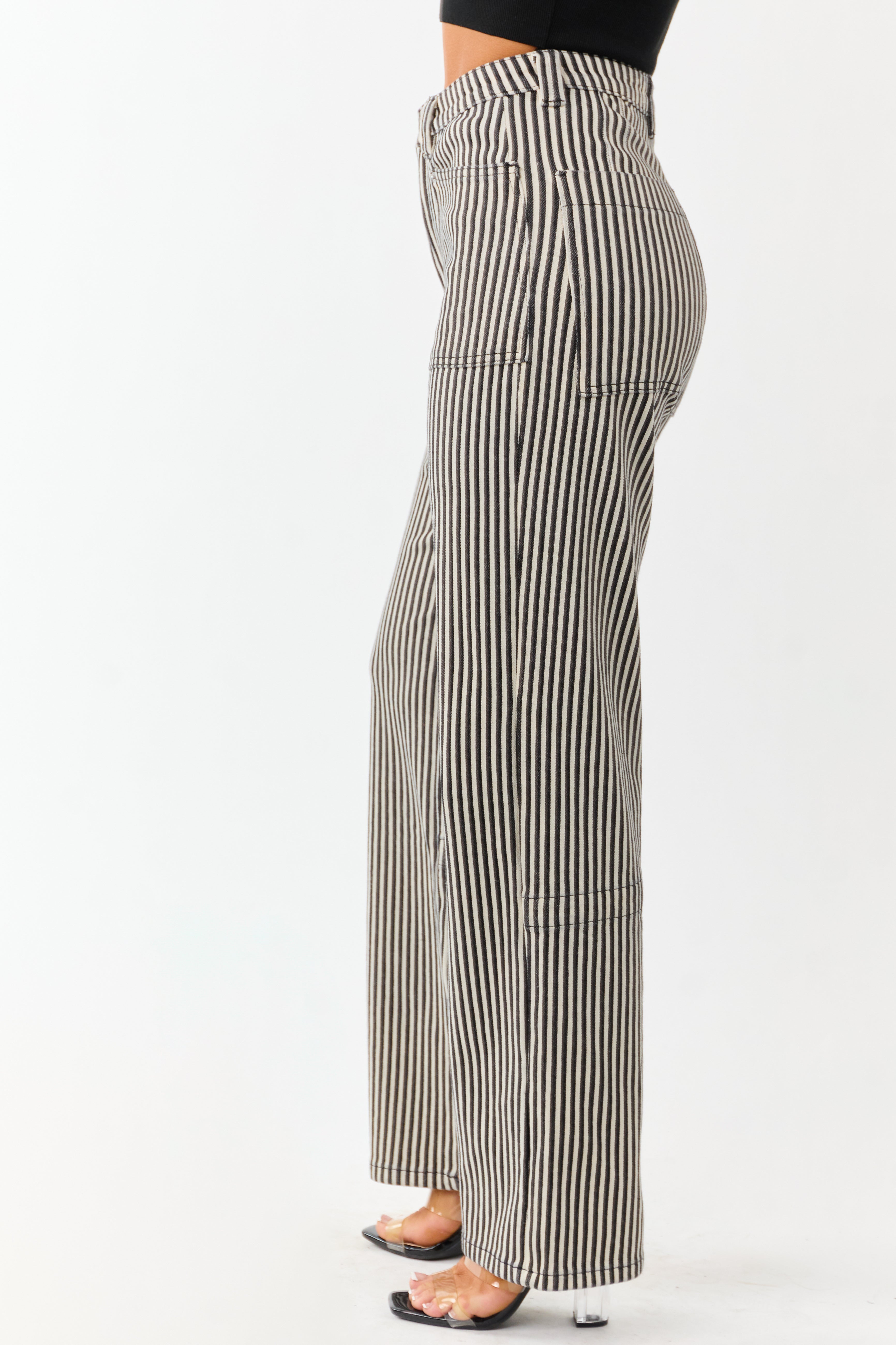 Mica Denim Black Striped Stretchy Straight Pants