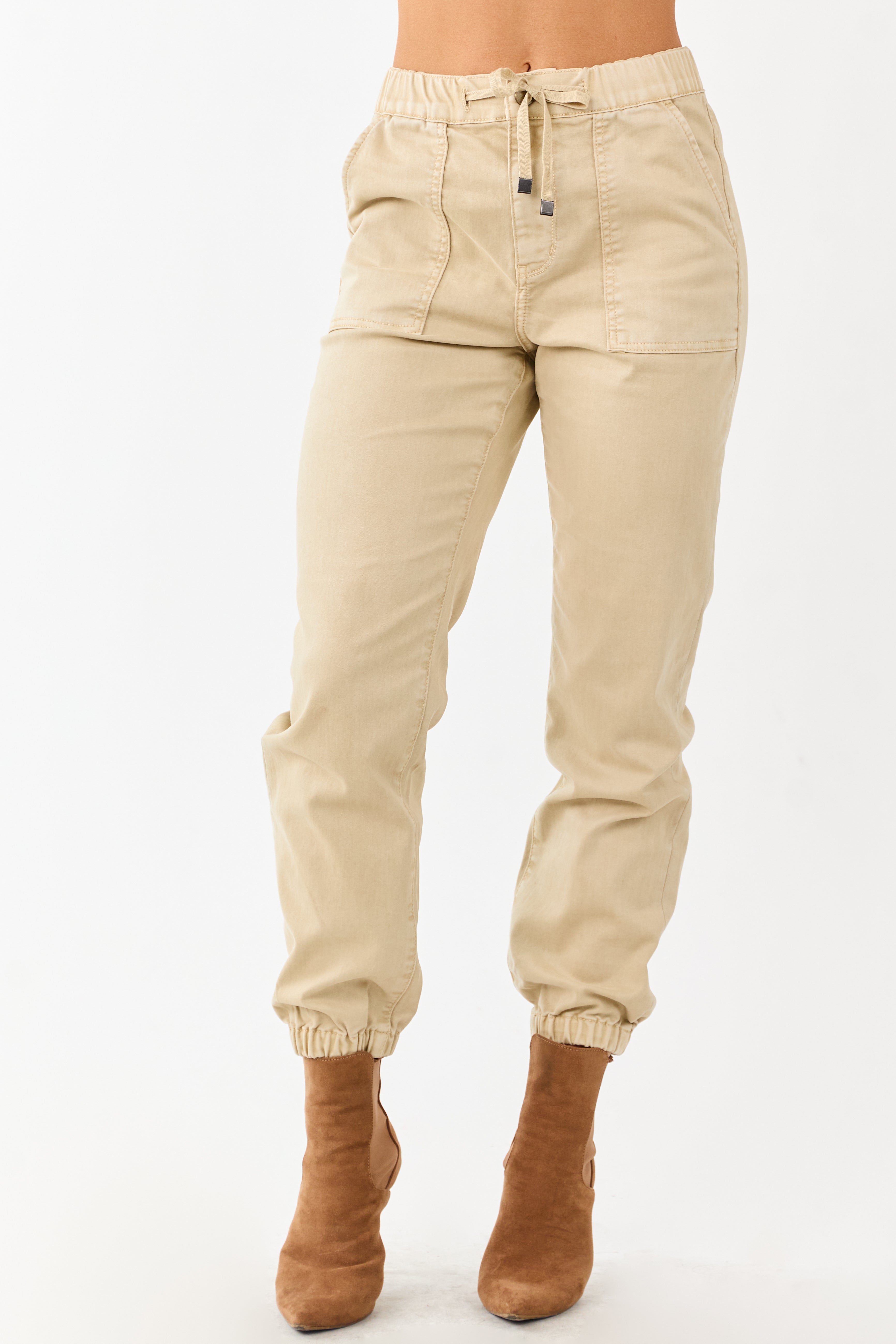 Mica Denim Light Beige Cropped Jogger Jeans