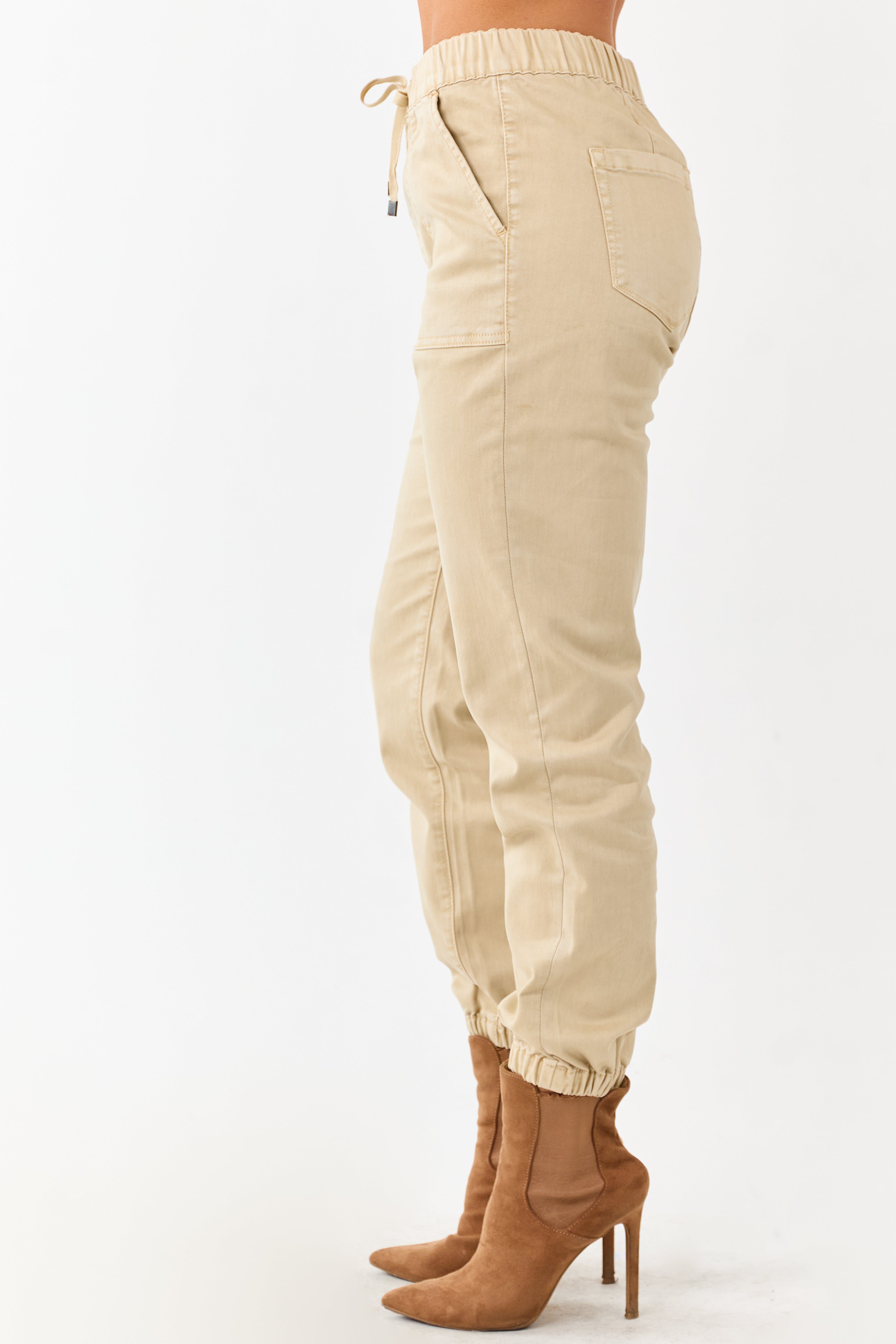 Mica Denim Light Beige Cropped Jogger Jeans