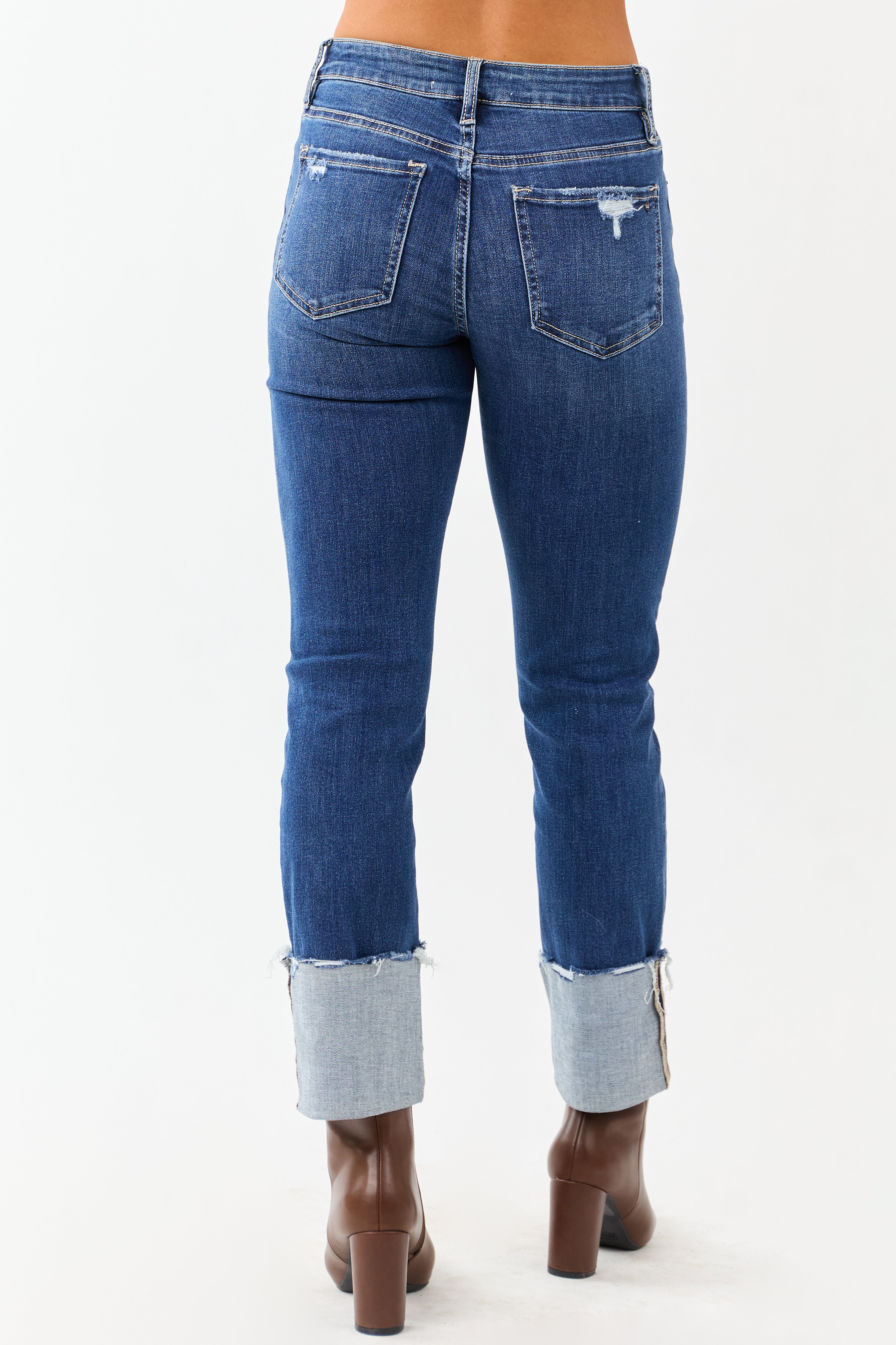 Mica Denim Stretchy Cuffed Slim Straight Jeans
