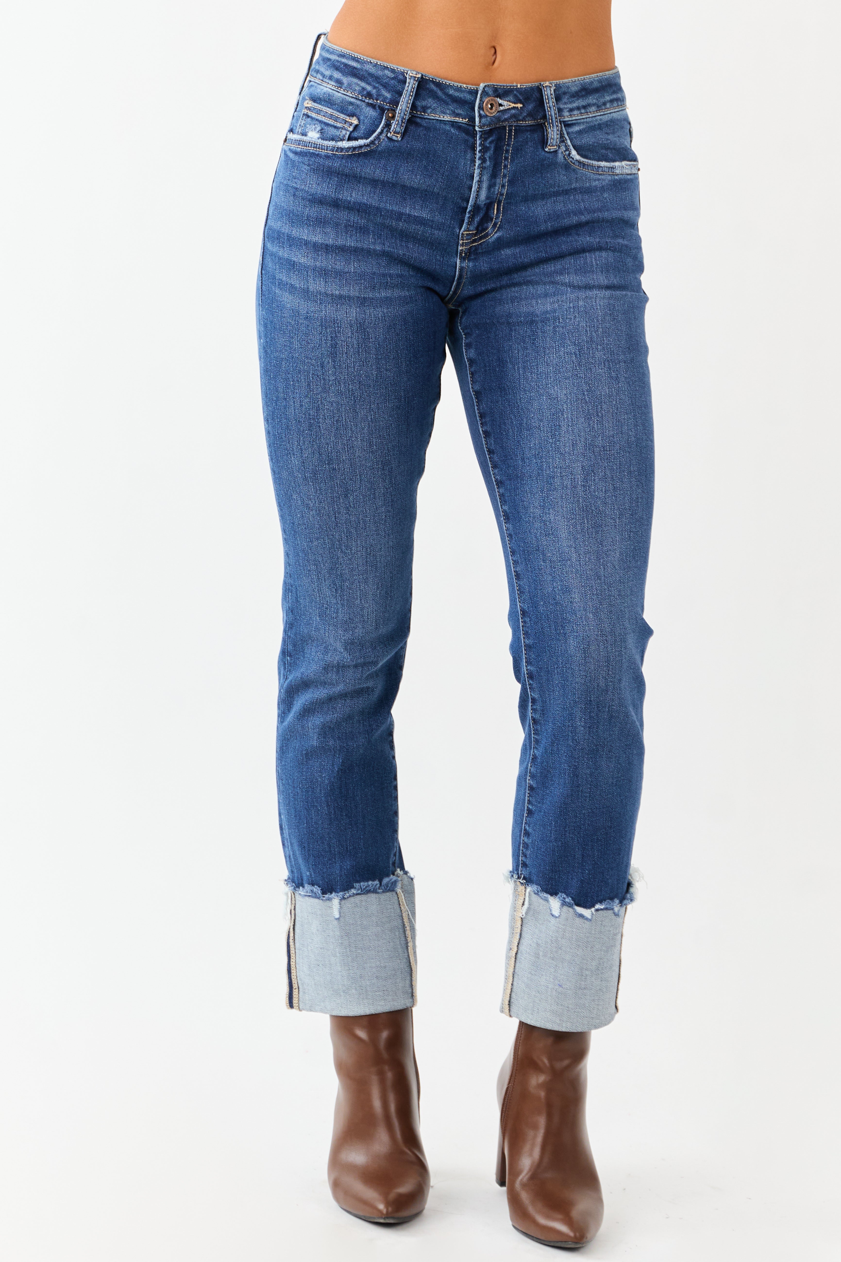 Mica Denim Stretchy Cuffed Slim Straight Jeans