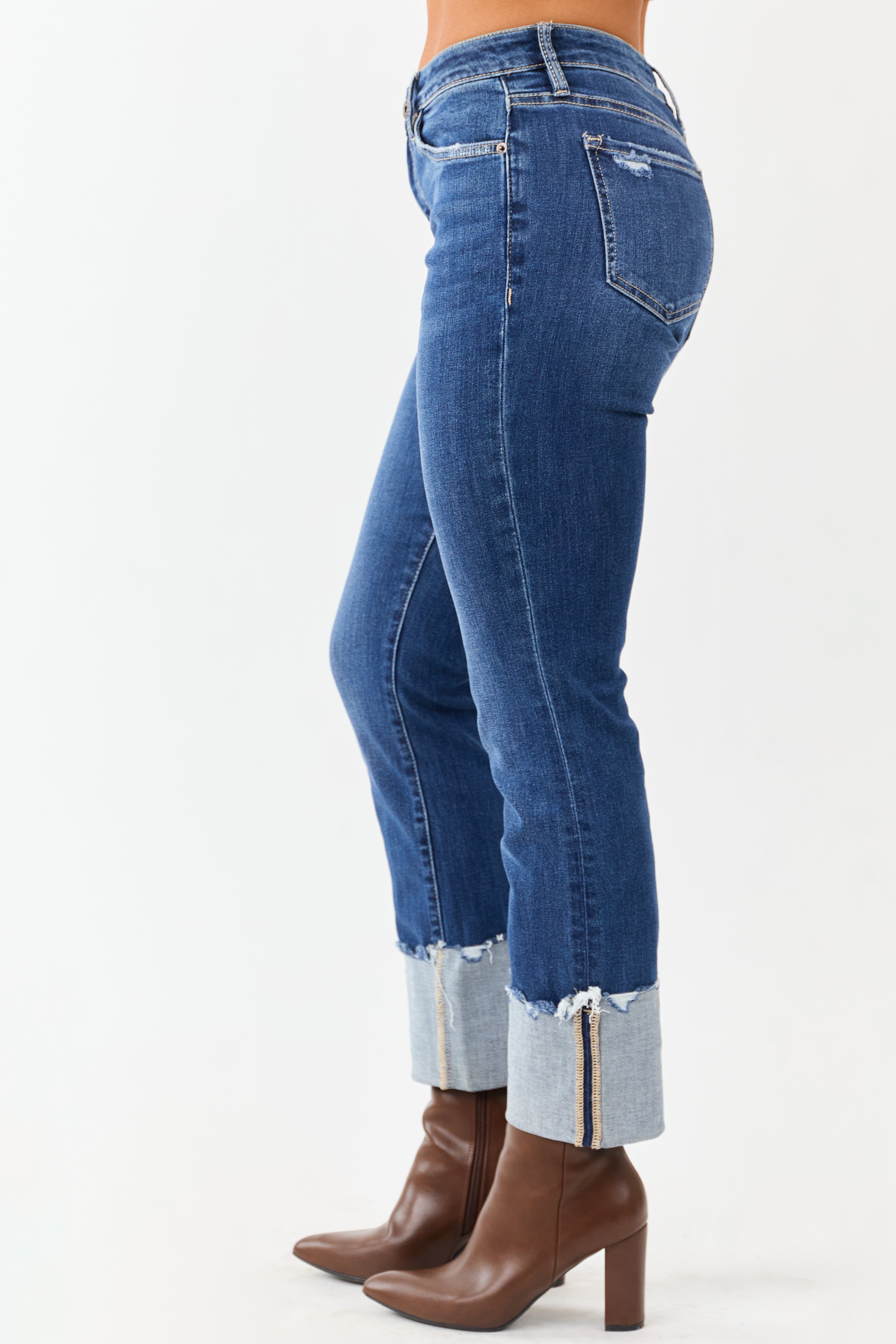 Mica Denim Stretchy Cuffed Slim Straight Jeans