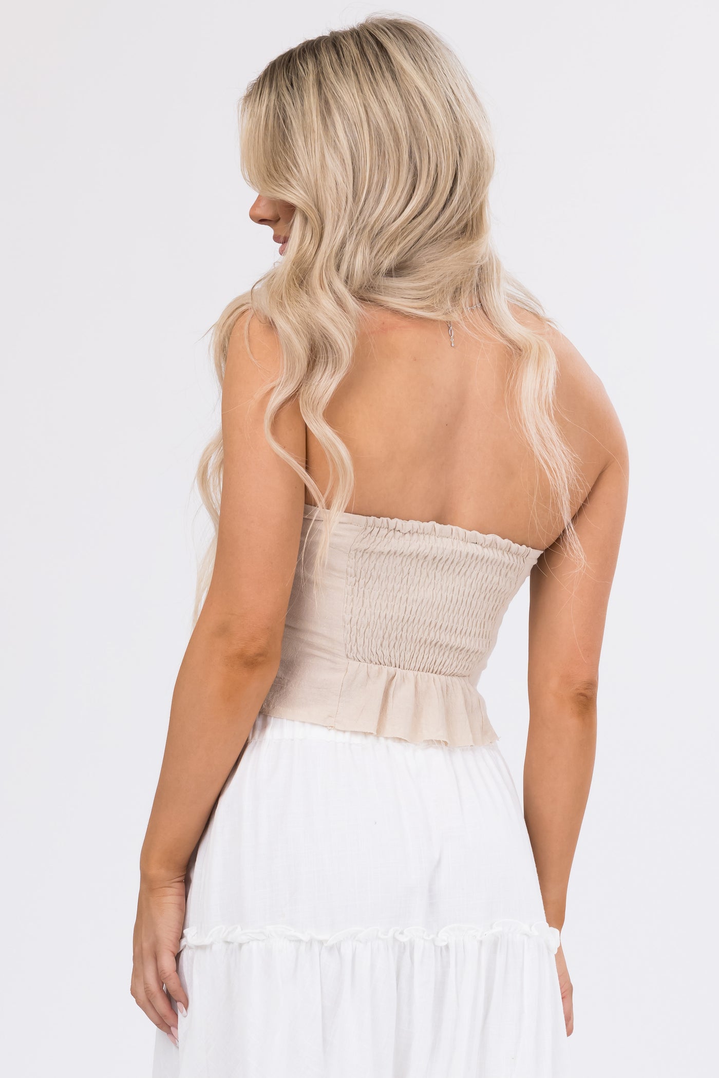 Oatmeal Hook and Eye Closure Strapless Corset Top