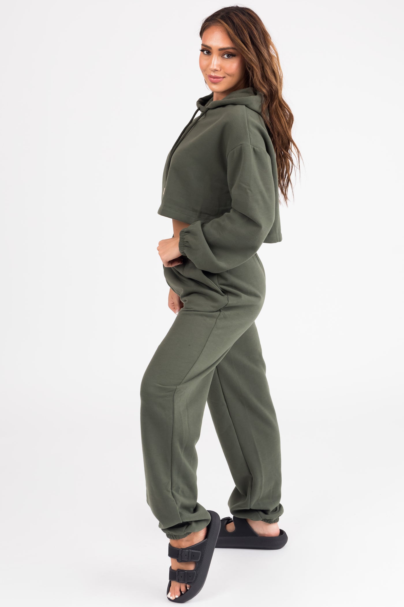 Olive Long Sleeve Crop Top and Jogger Set