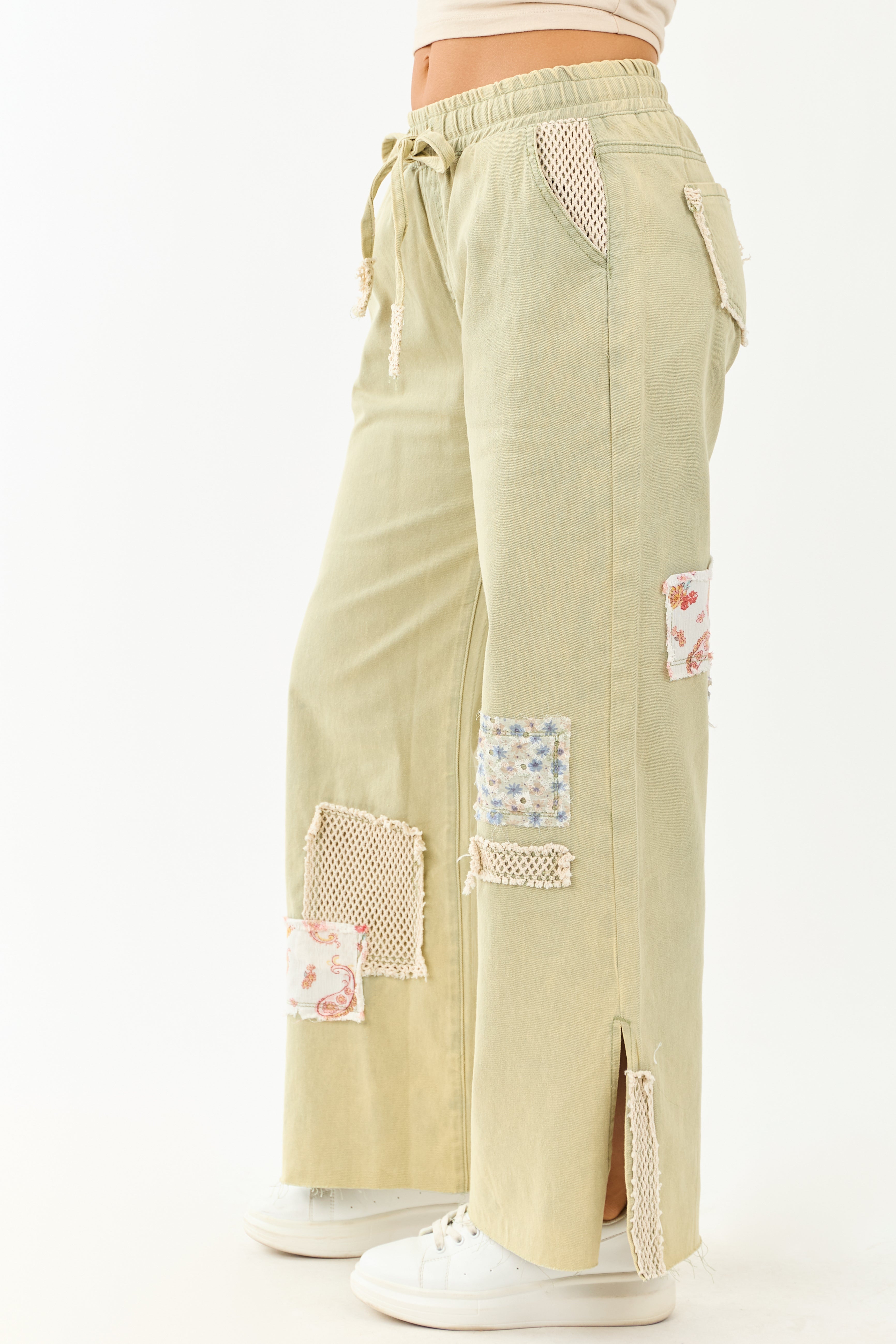 POL Sage Denim Wide Leg Patchwork Pants
