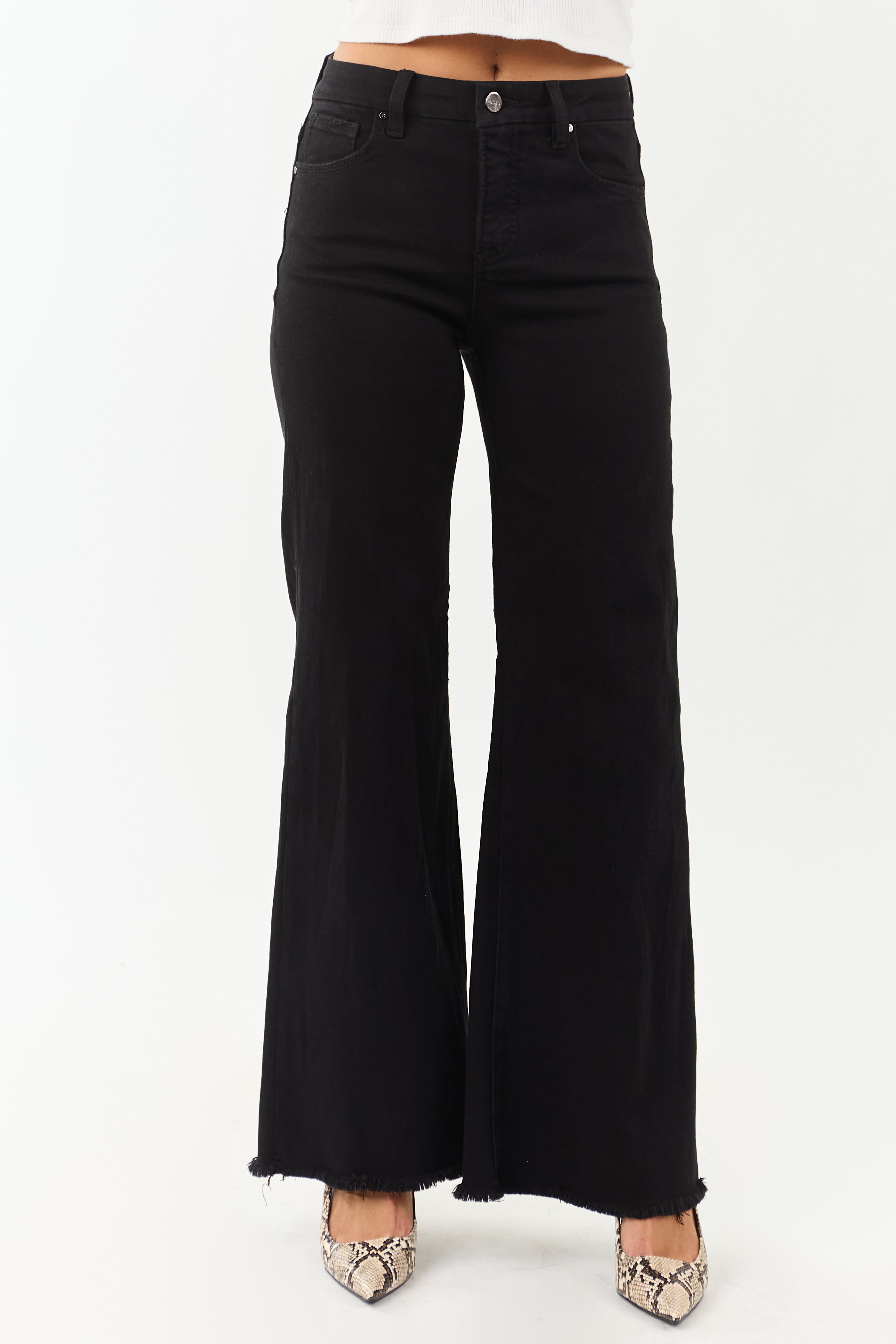 Risen Black Stretchy Tummy Control Wide Leg Jeans