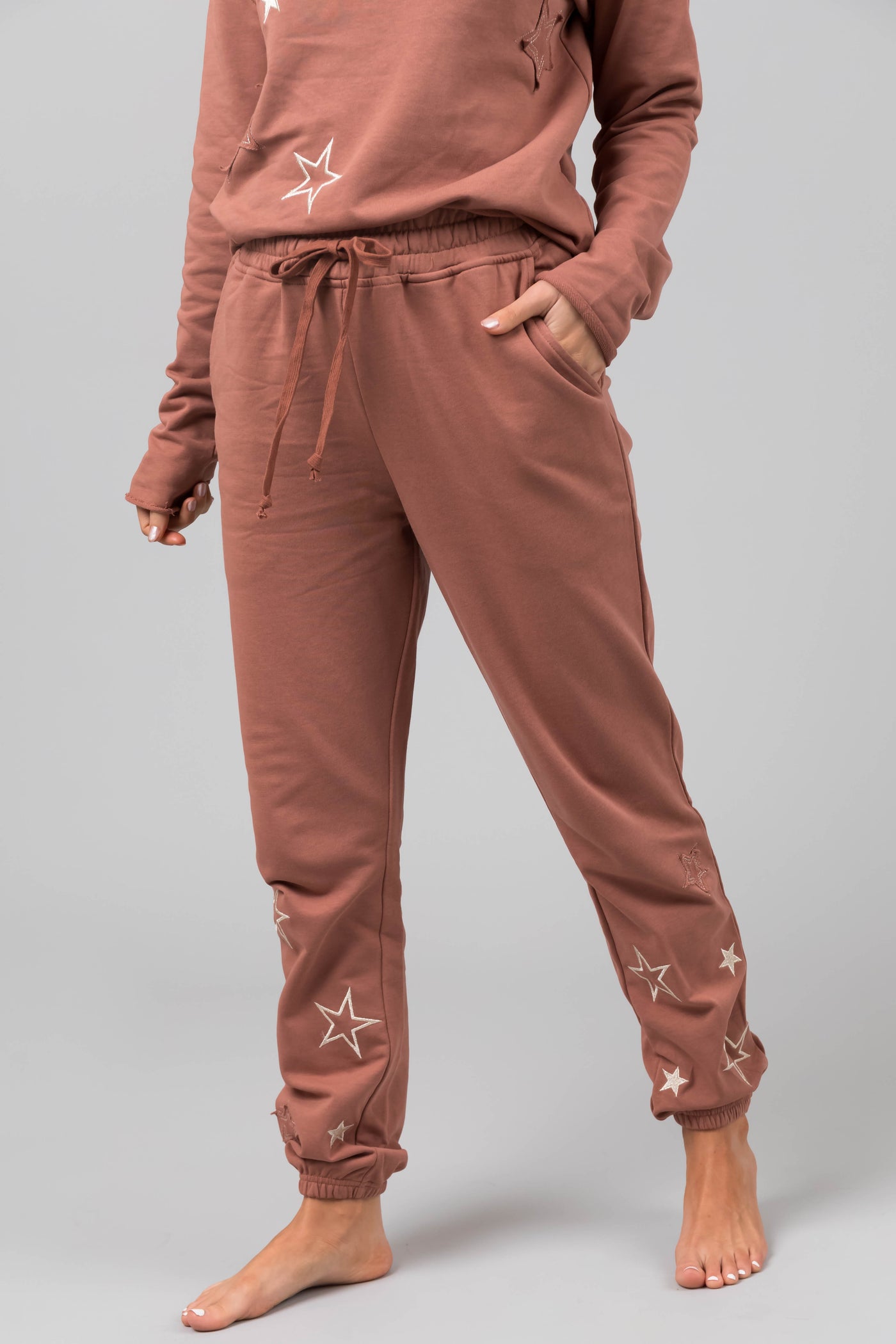 Rose Taupe Star Pattern Jogger and Top Set