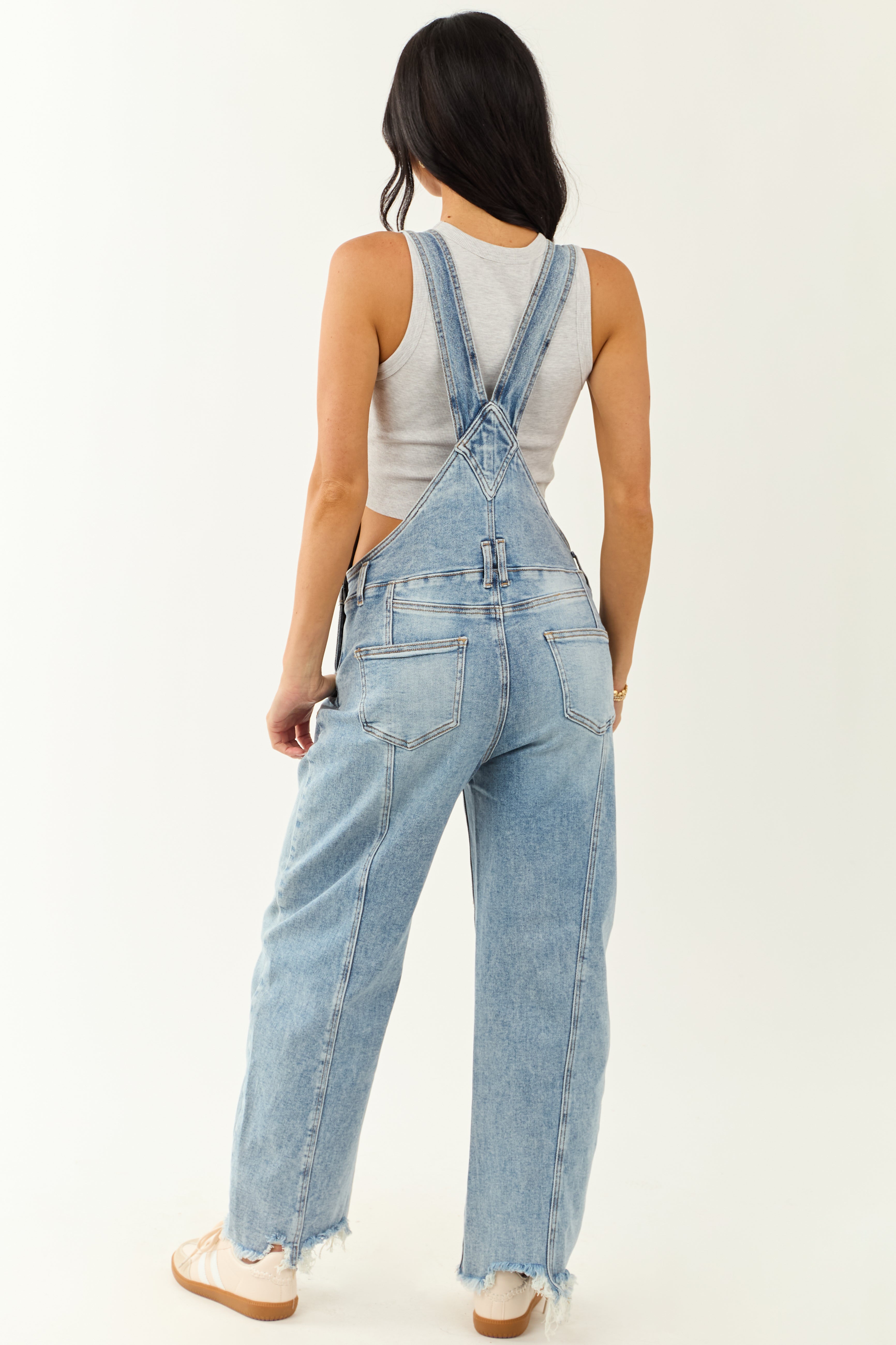 Saige Light Wash Denim Barrel Leg Overalls