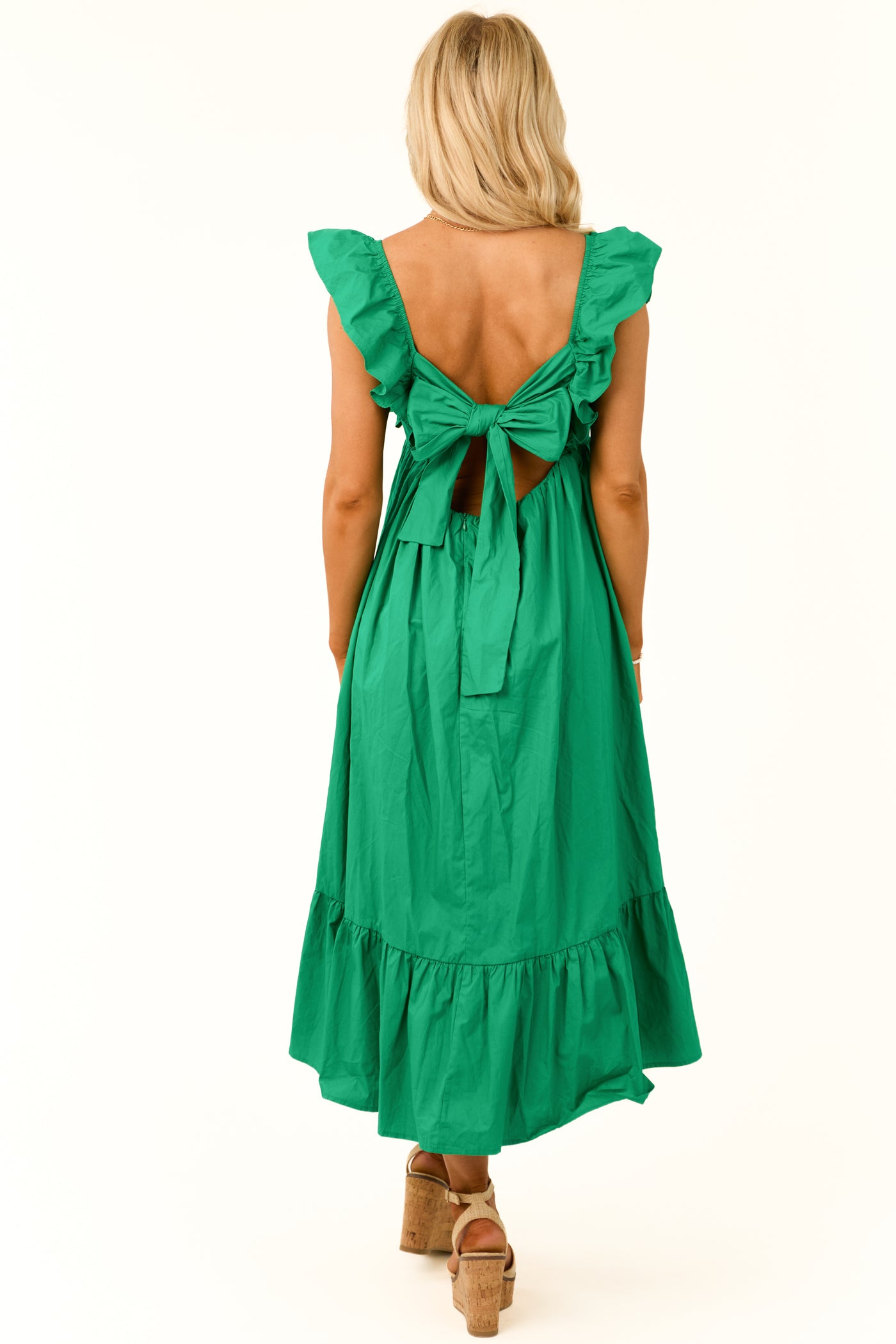 She+Sky Kelly Green Flutter Sleeve Midi Dress