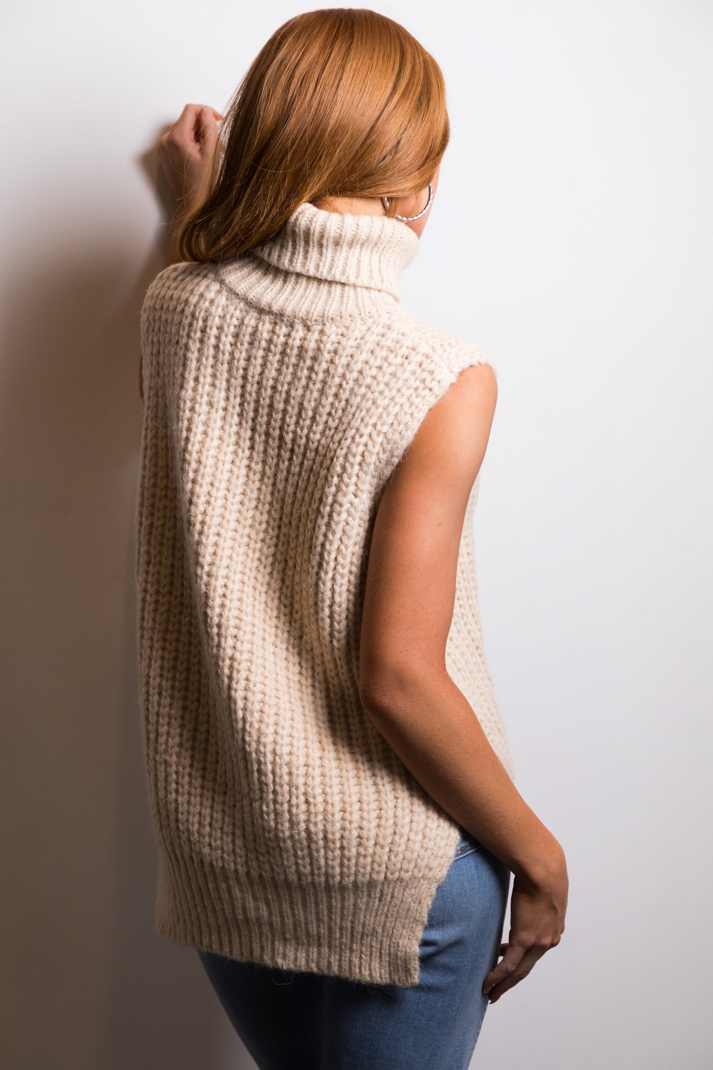 She+Sky Beige Sleeveless Turtleneck Sweater Vest