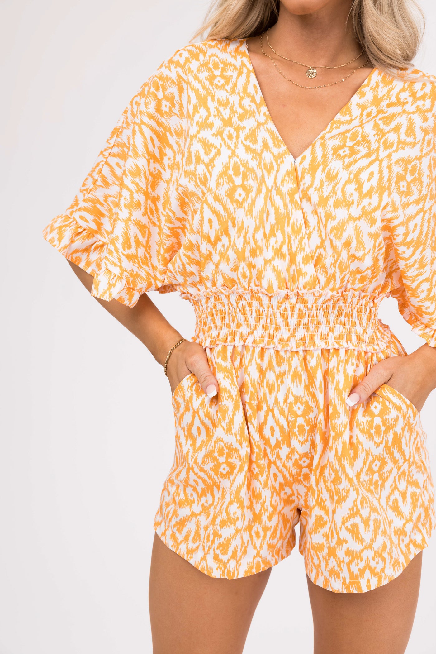 She+Sky Tangerine Kimono Sleeve Romper