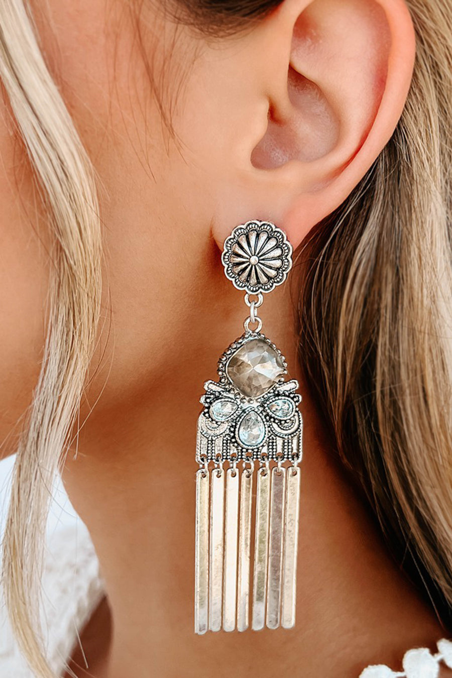 Silver Chandelier Rhinestone Earrings