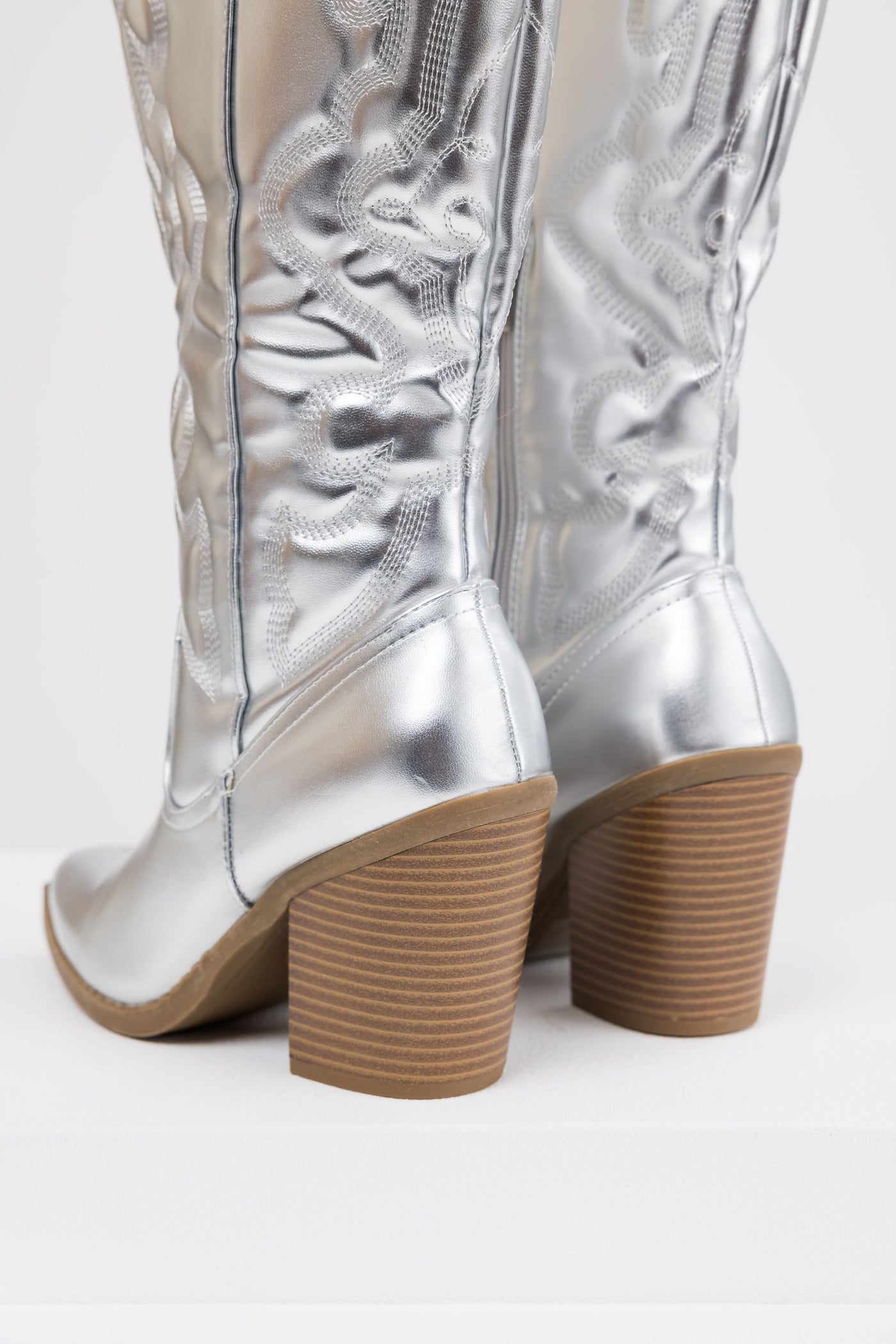 Silver Faux Leather Metallic Western Boots