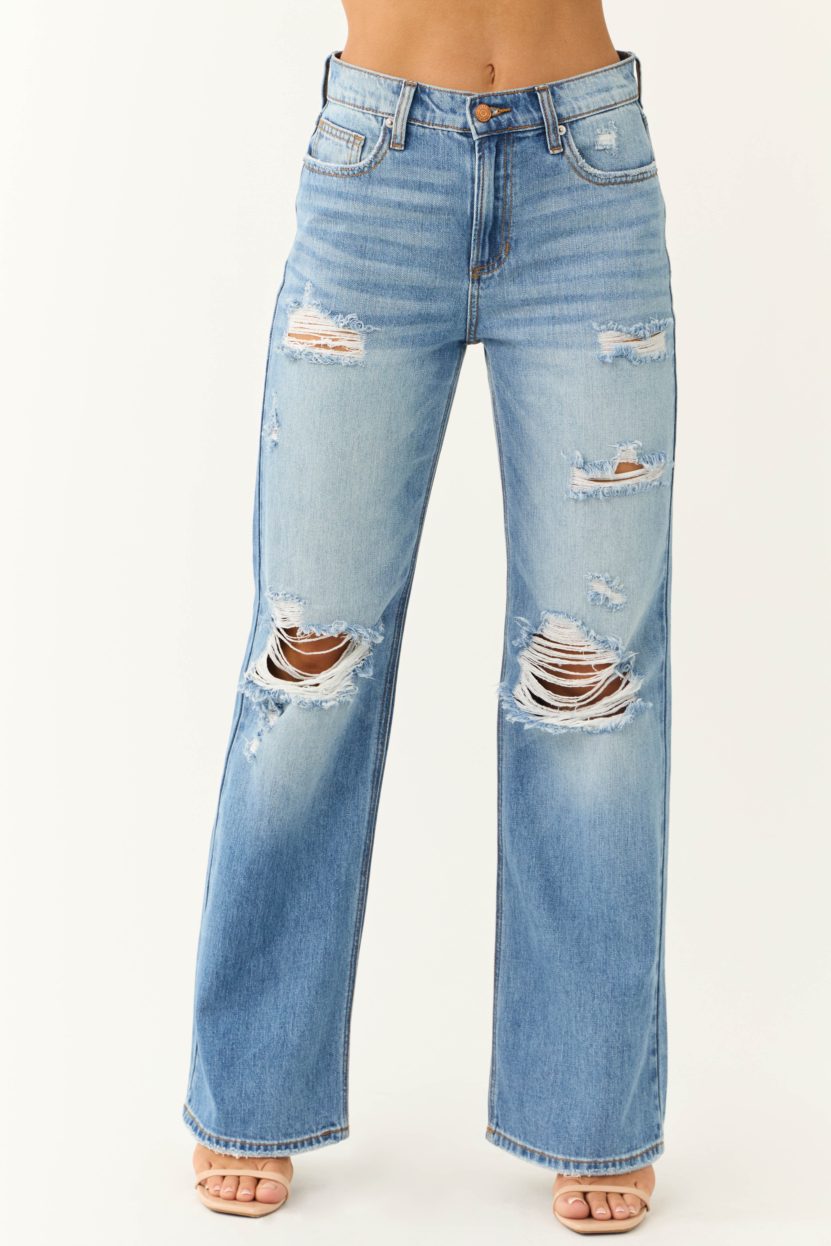 【INCHANT ME】[unisex] Crack Thin Washing Wide Denim INCHANT ME】[unisex] Wave slit long wide denim