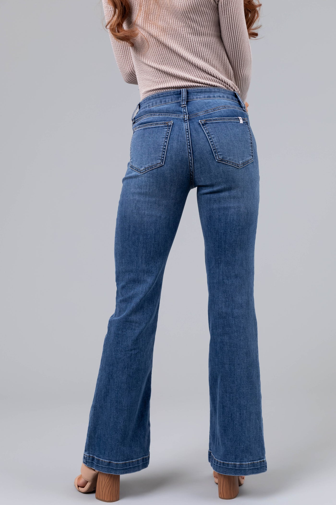Sneak Peek Medium Wash Mid Rise Flare Jeans