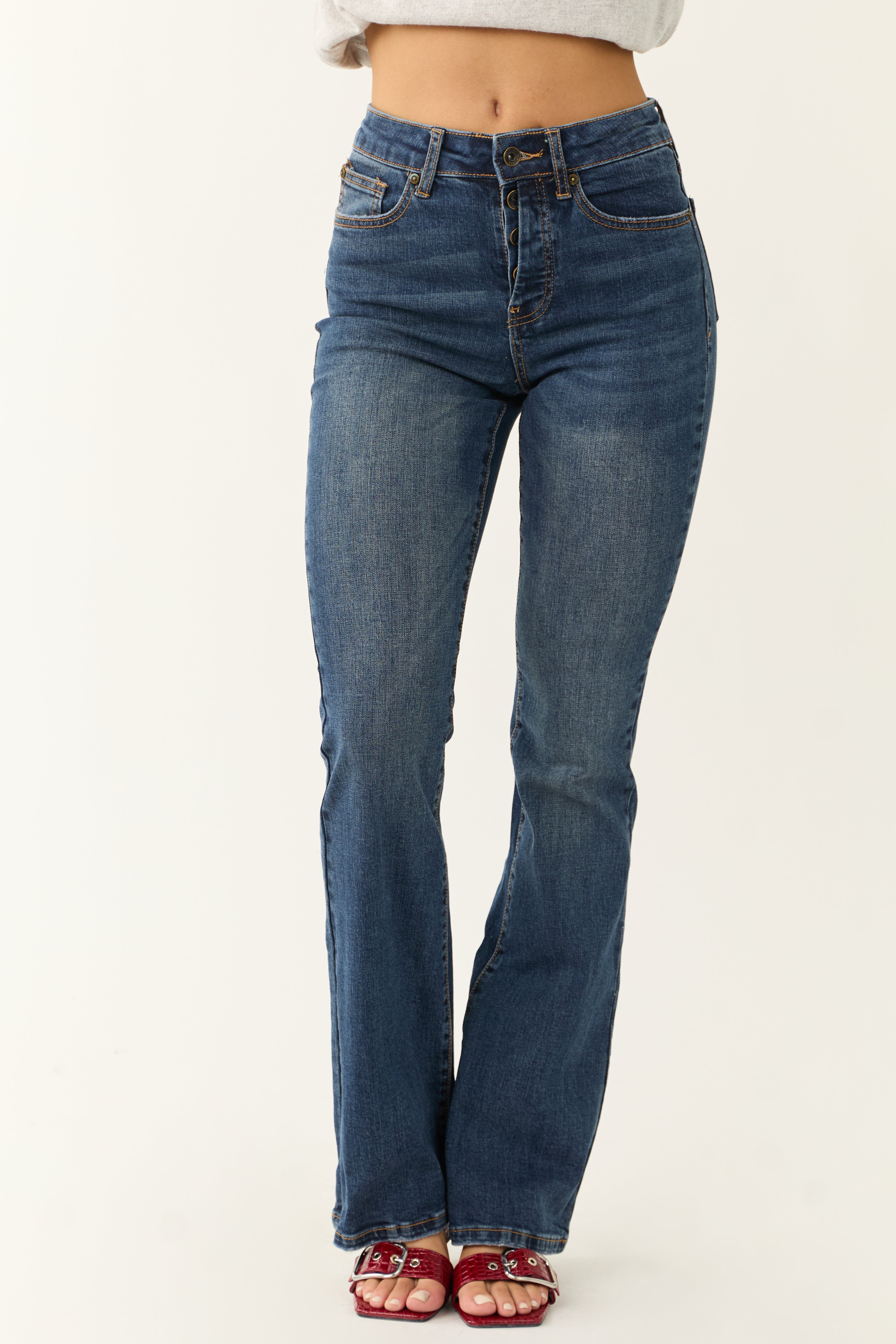 【THEAIRTOWN】 newjeans bootscut pt Special A Tummy Control Slim Bootcut Jeans | Lime Lush Boutique