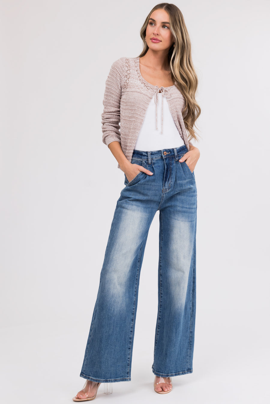 Special A Medium Wash Wide Leg Washed Jeans