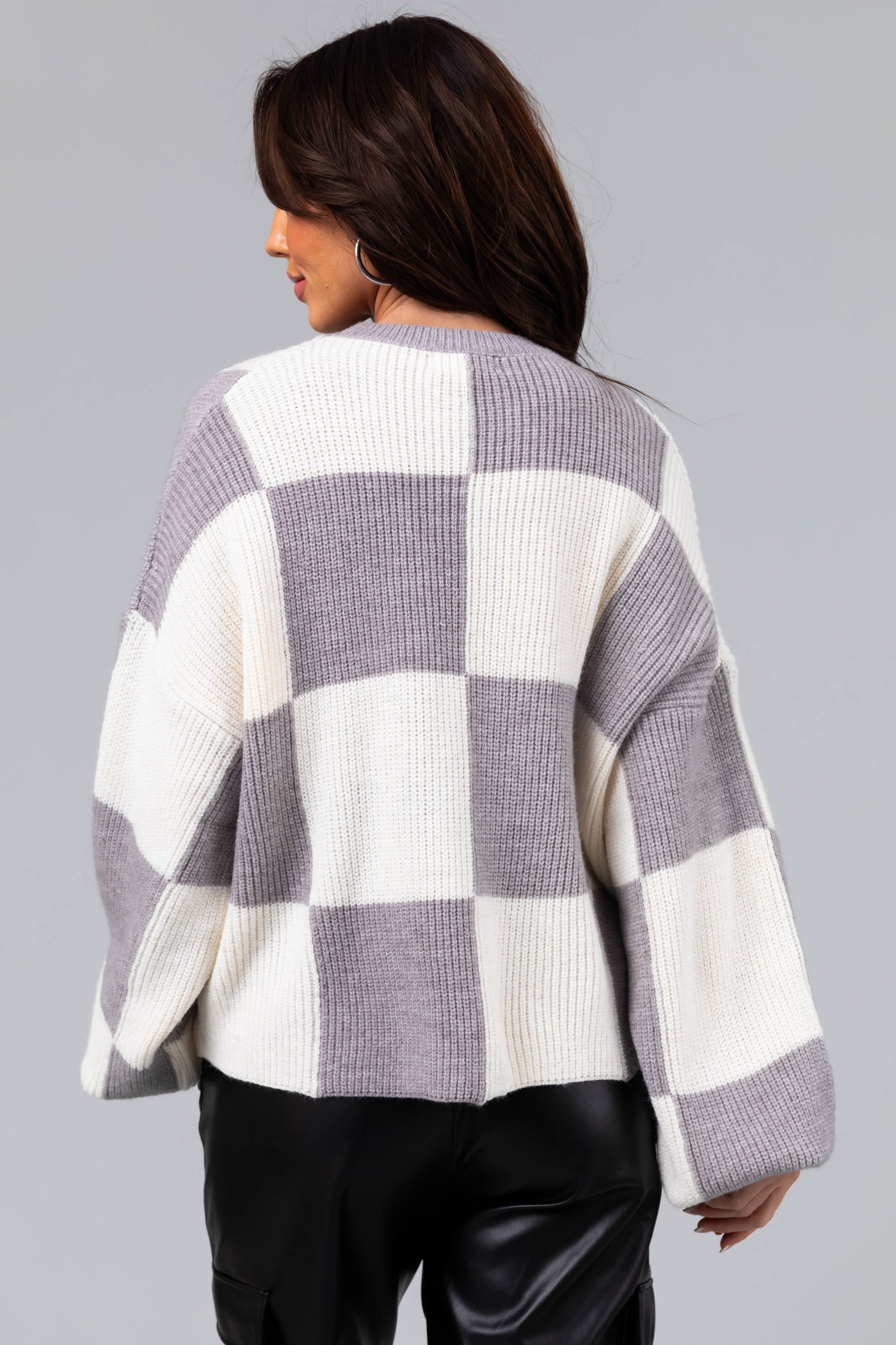 Stone and Cream Checkered Oversized Sweater