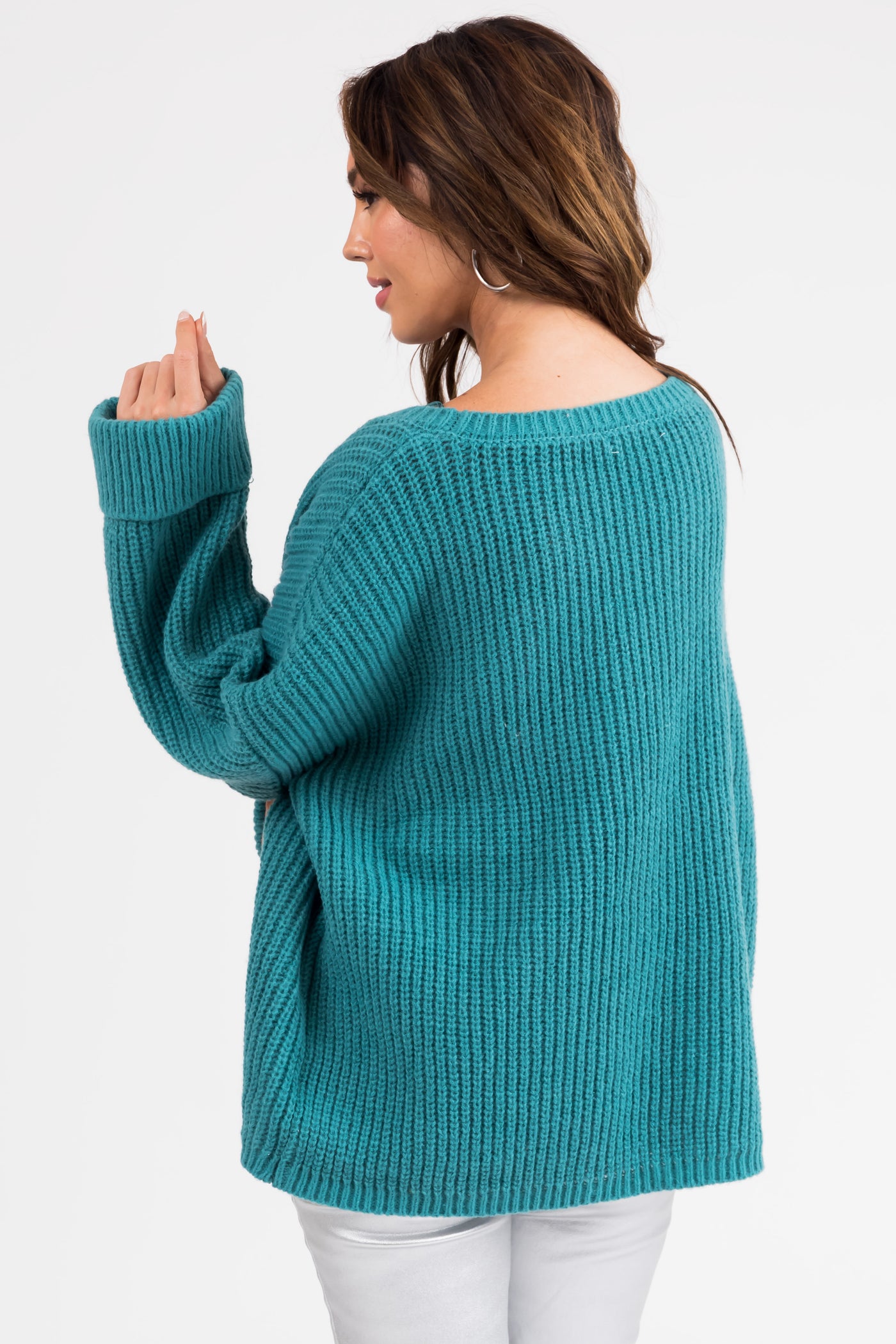 Teal Oversized Chest Pocket Cozy Sweater