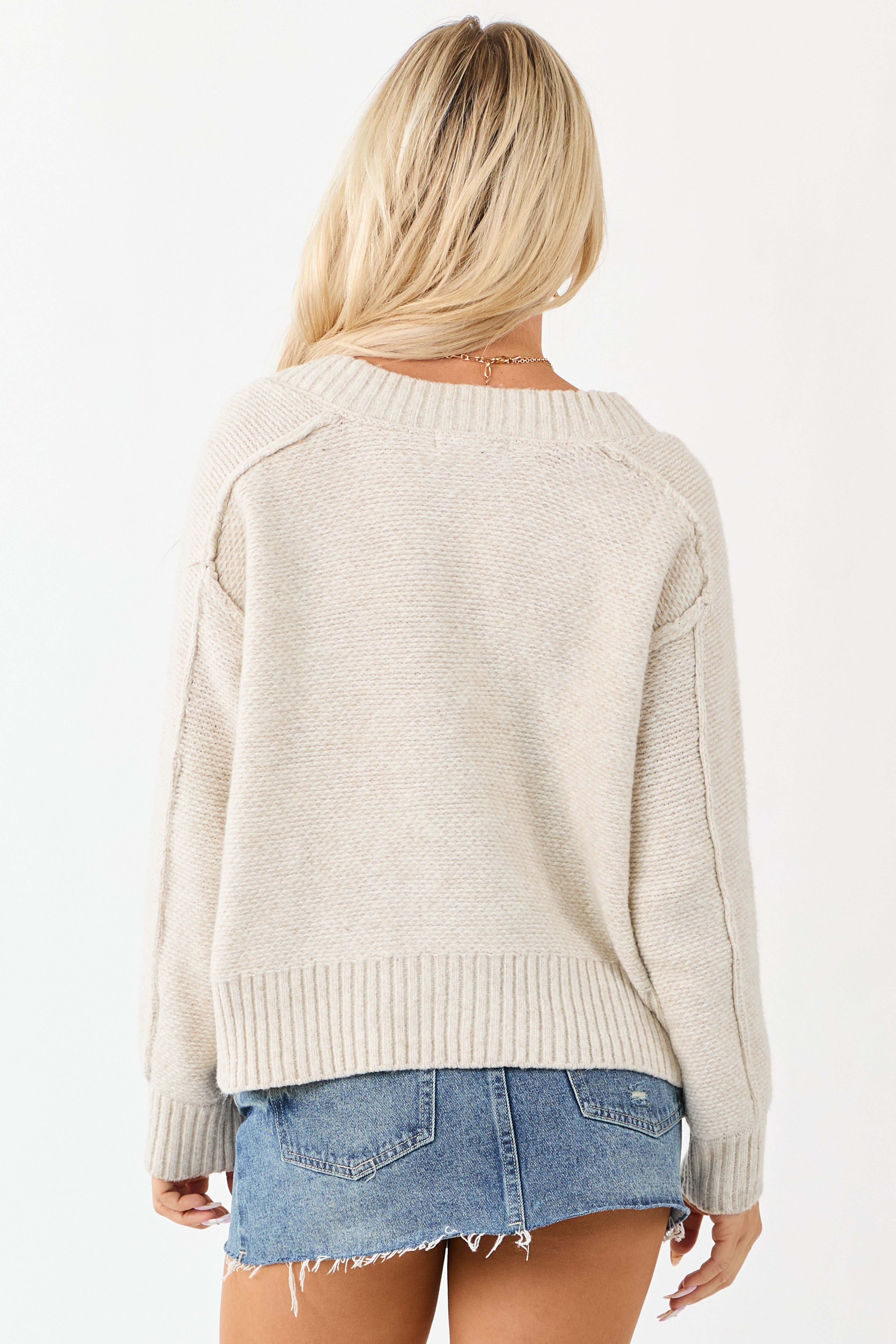 Vanilla V-Neck Ribbed Trim Relaxed Sweater