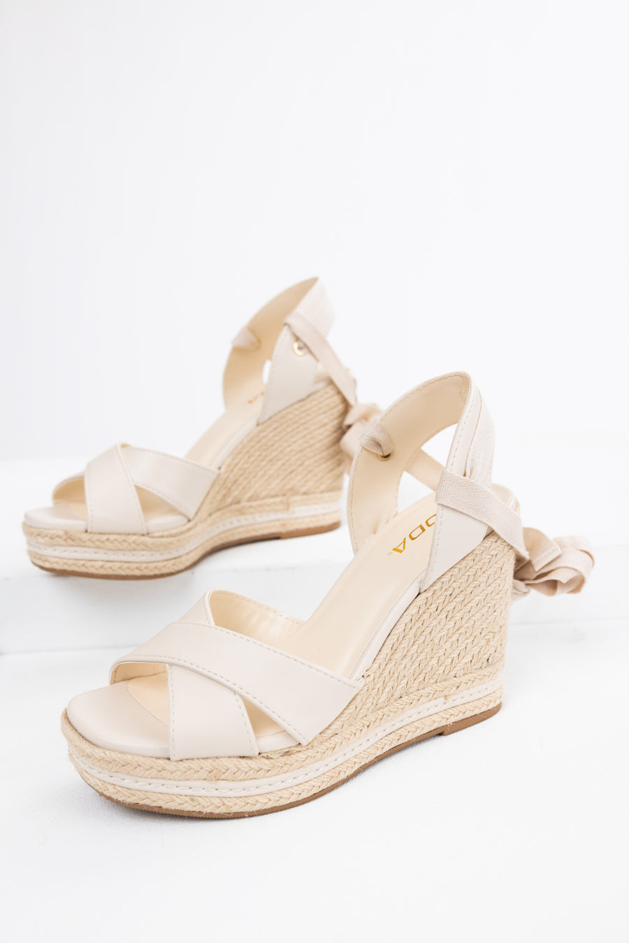 Vanilla Cross Strap Lace Up Espadrille Wedges