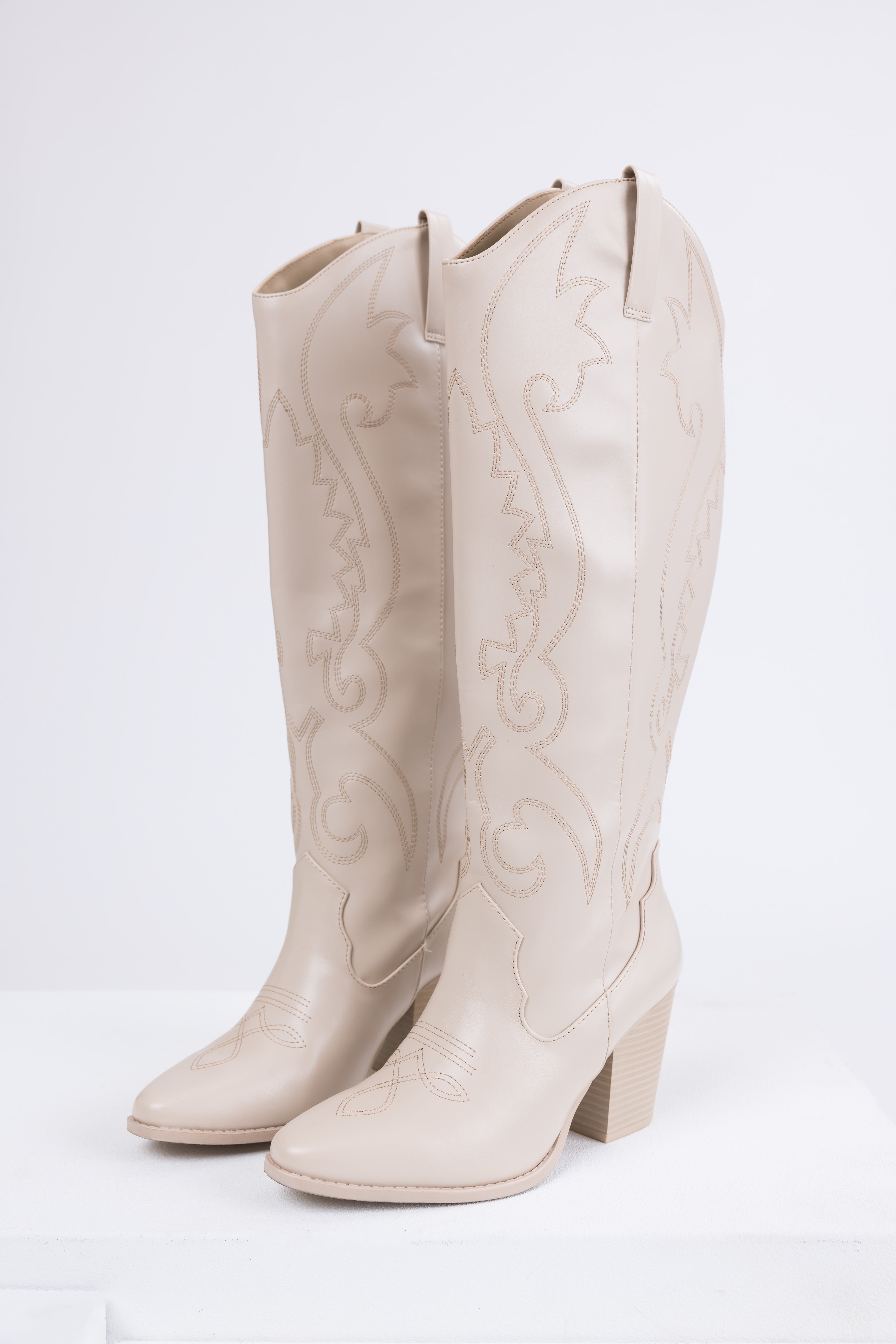 Vanilla Knee High Block High Heel Western Boots Lime Lush Boutique