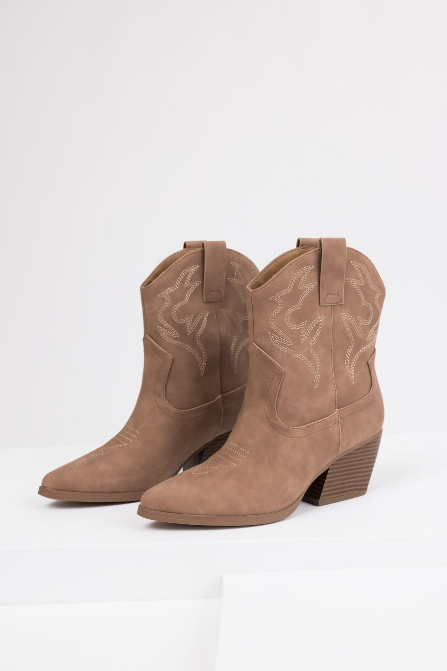 Walnut Western Stitching Detail Ankle Booties