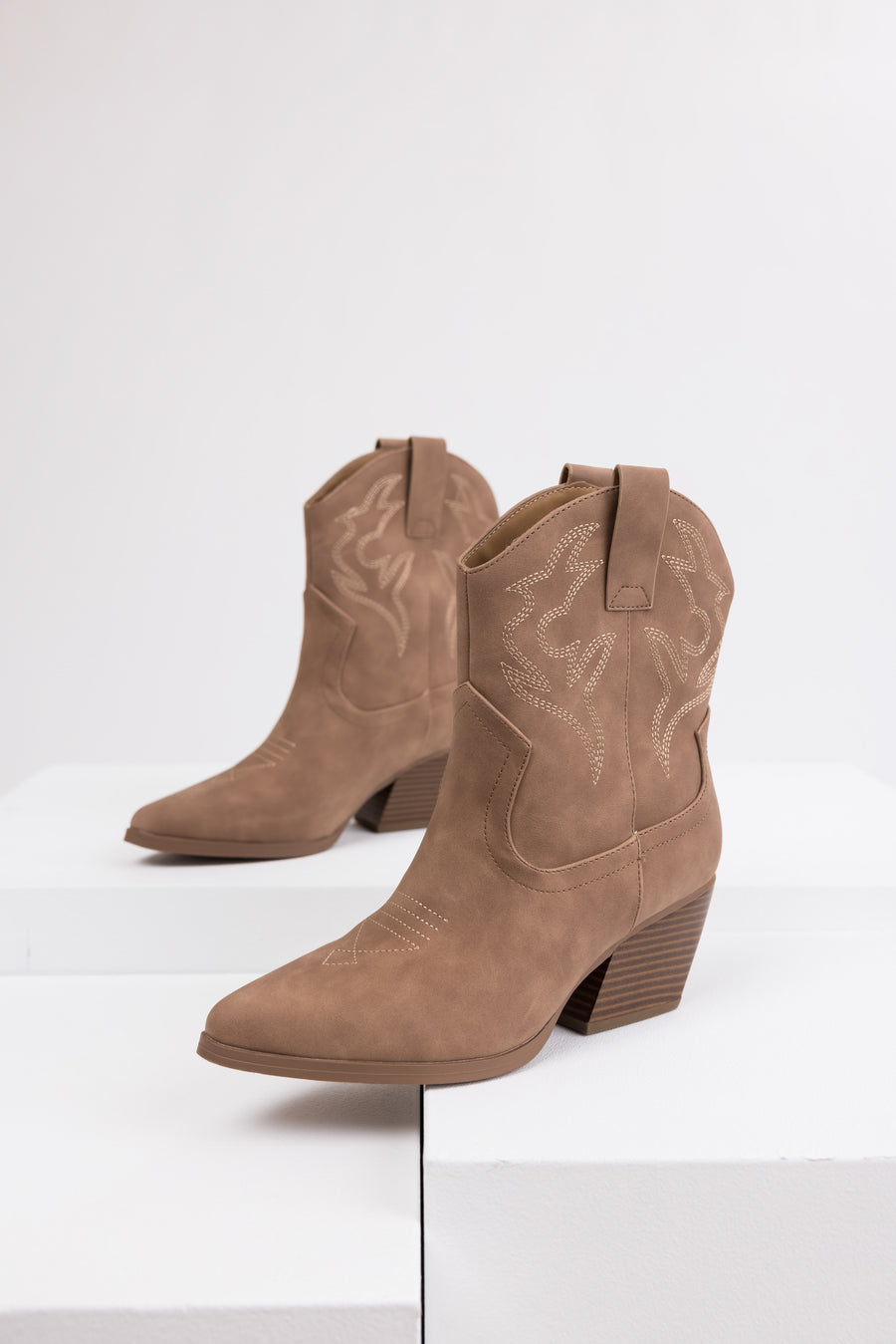 Walnut Western Stitching Detail Ankle Booties