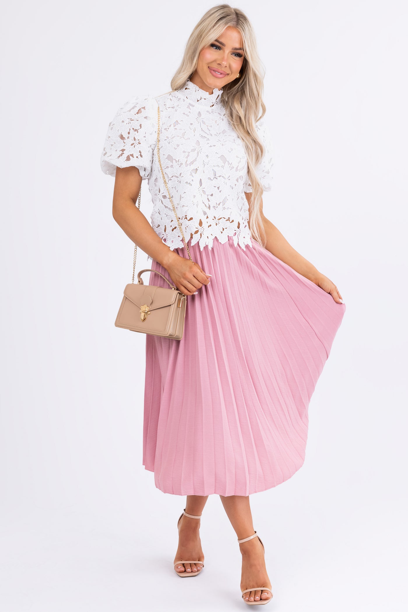 White Crochet Lace Puff Sleeve Blouse