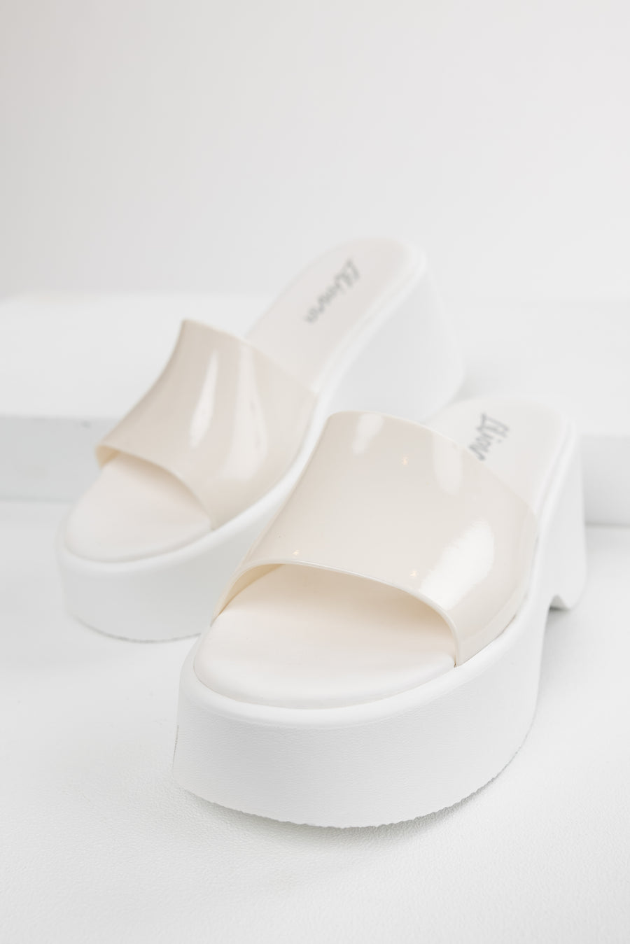 White Single Band Platform Wedge Sandals