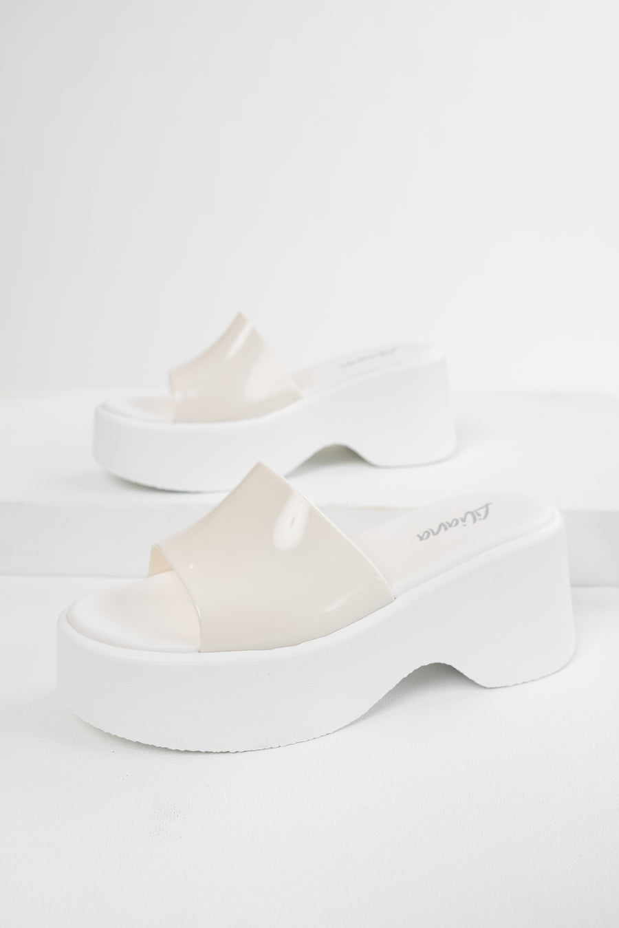 White Single Band Platform Wedge Sandals