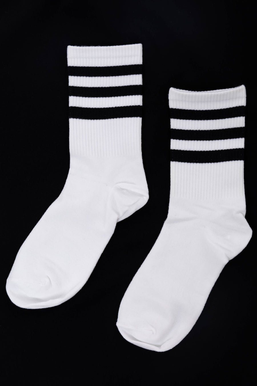 White and Black Stripe Ribbed Crew Socks