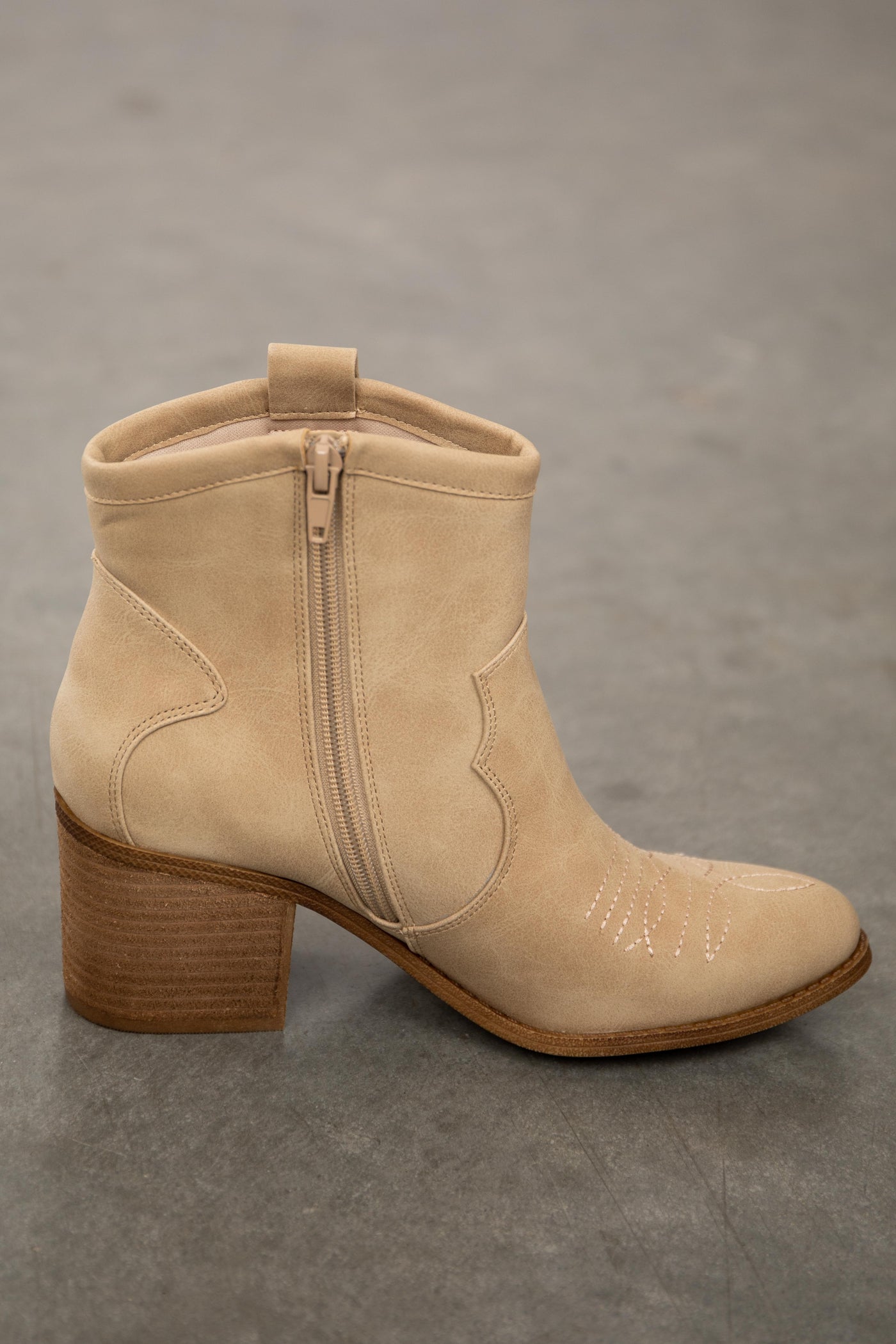 Desert Sand Faux Leather Western Style Booties