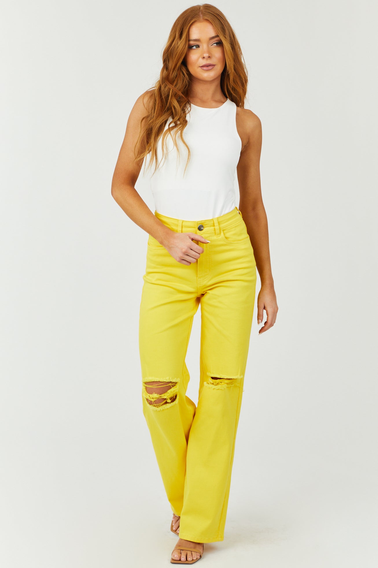 Harper Golden Yellow Wide Leg Jeans & Lime Lush