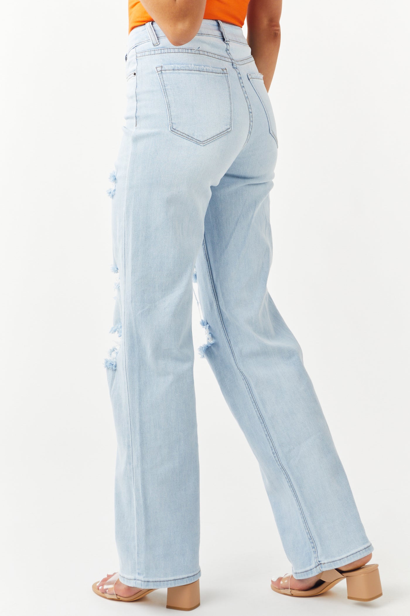 Light Wash High Rise Distressed Wide Leg Jeans