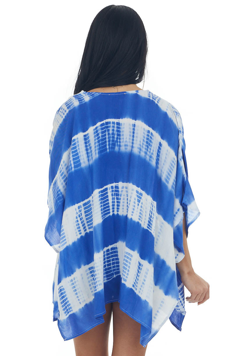 Royal Blue Tie Dye Striped Woven Kimono with Side Slits