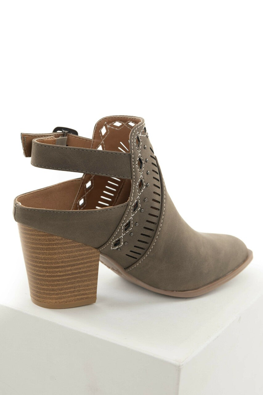 Taupe Closed Toe Booties with Studs